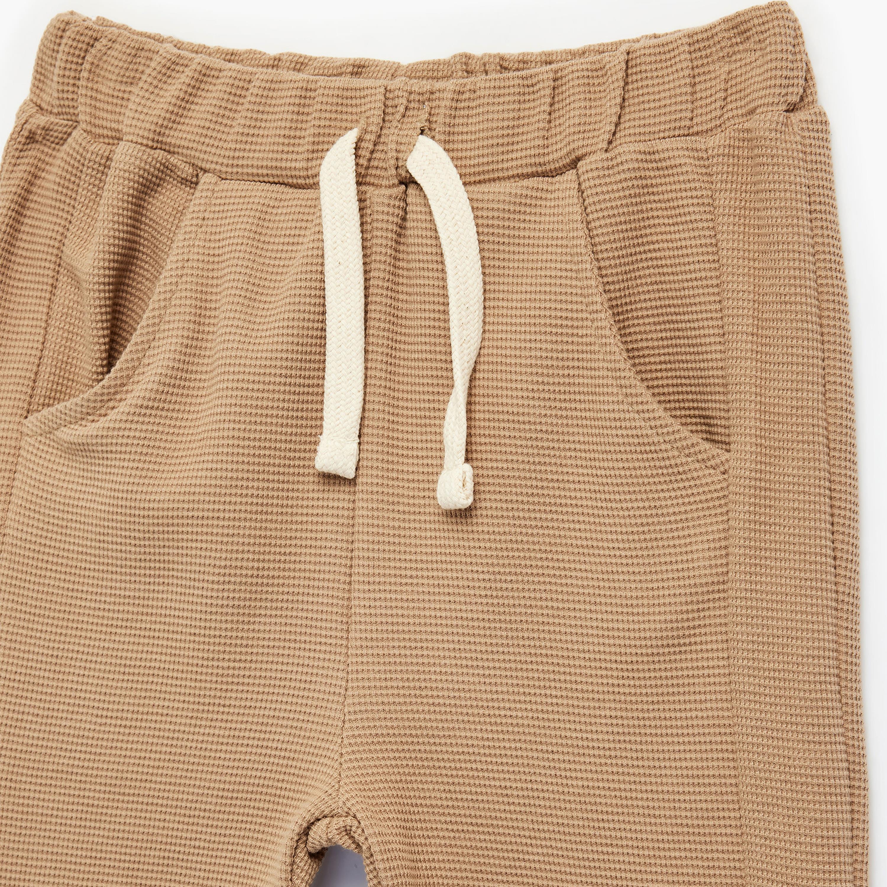 بنطلون "جوغرز" قطن قماش "وافل" بخصر مطاطي وبرباط من كوتون-boys-clothing-bottoms-joggersandtrackpants-image-3