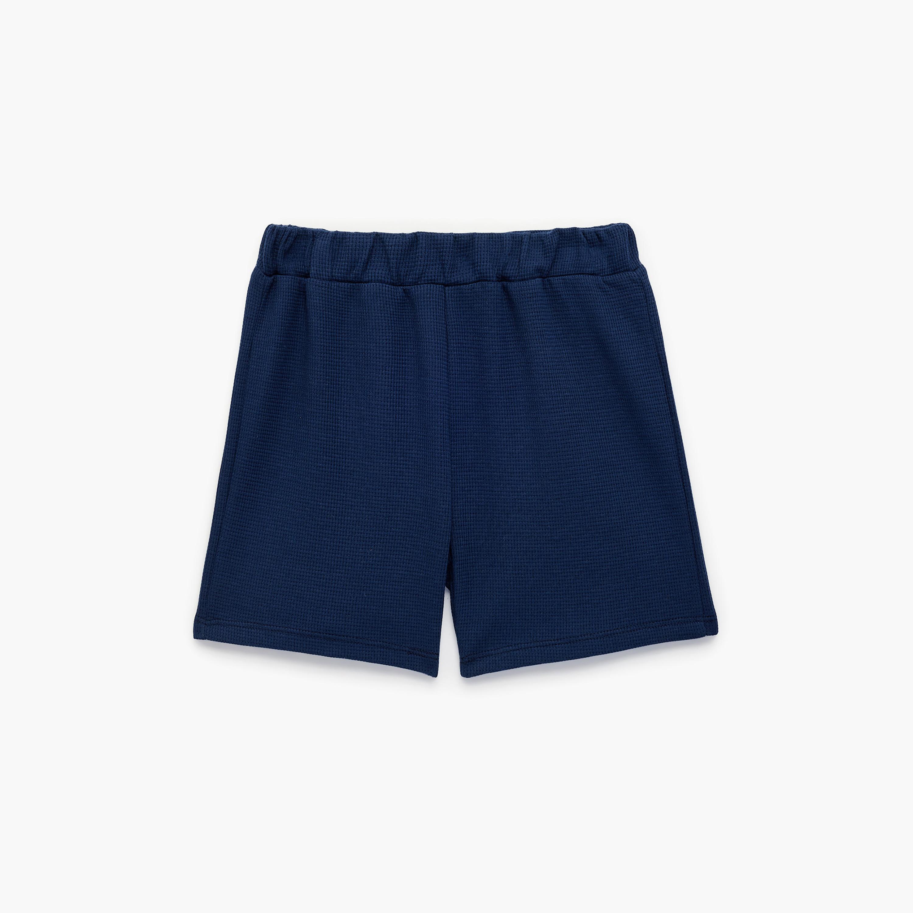 Koton Solid Elasticated Cotton Shorts-boys-clothing-bottoms-shorts-image-1