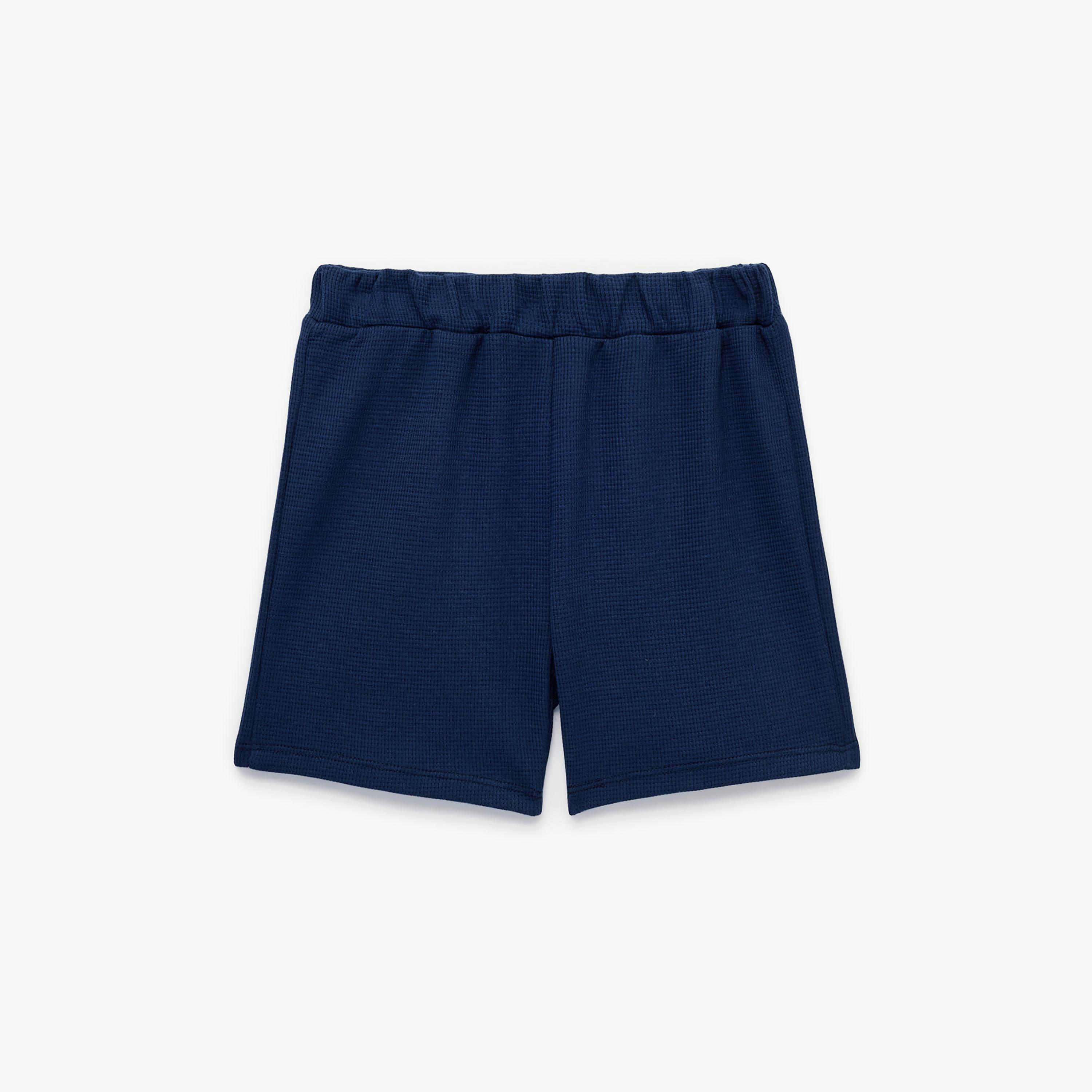 Koton Solid Elasticated Cotton Shorts-boys-clothing-bottoms-shorts-image-2