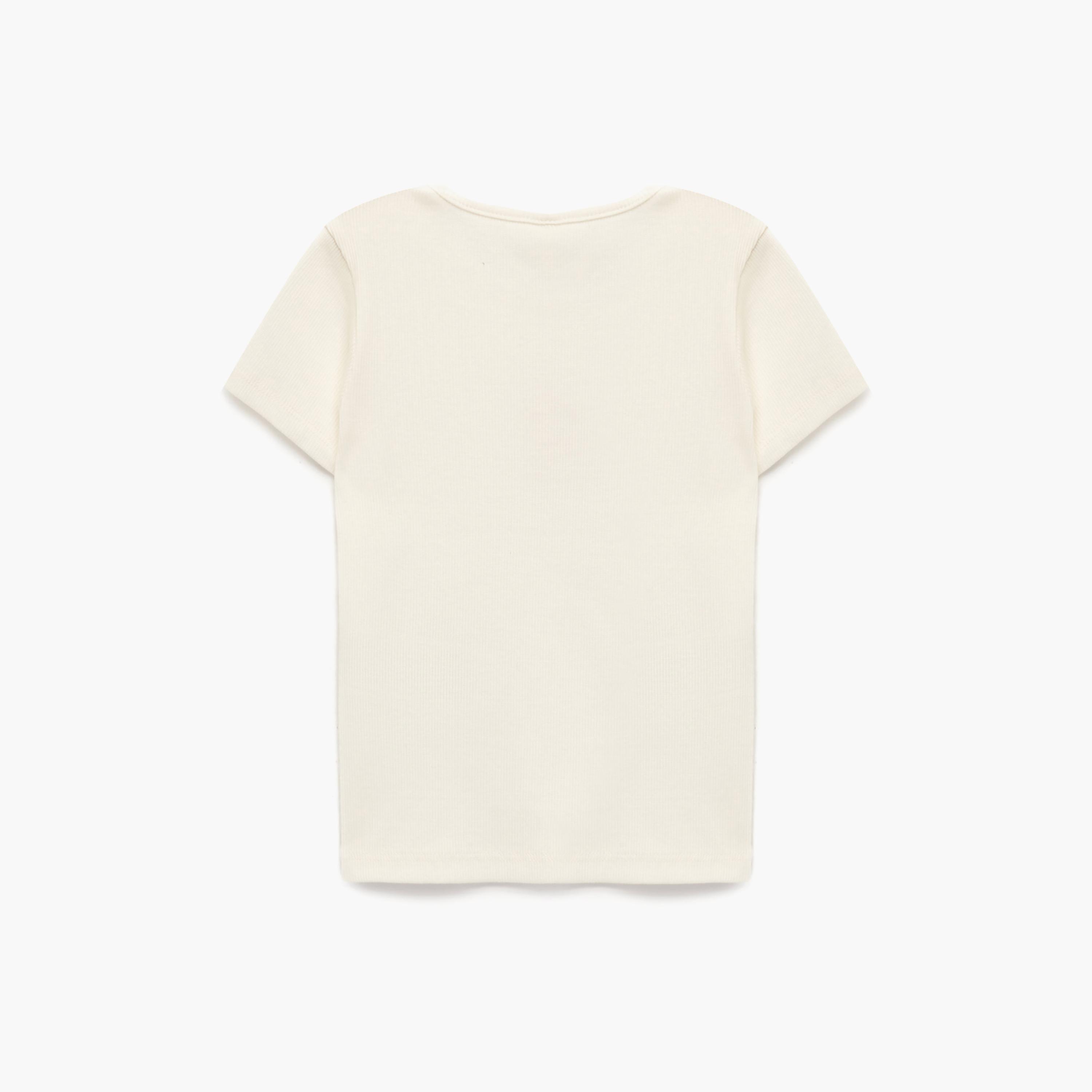 Koton Short Sleeves Cherry Embroidered Plain T-Shirt-girls-clothing-tshirts-image-2