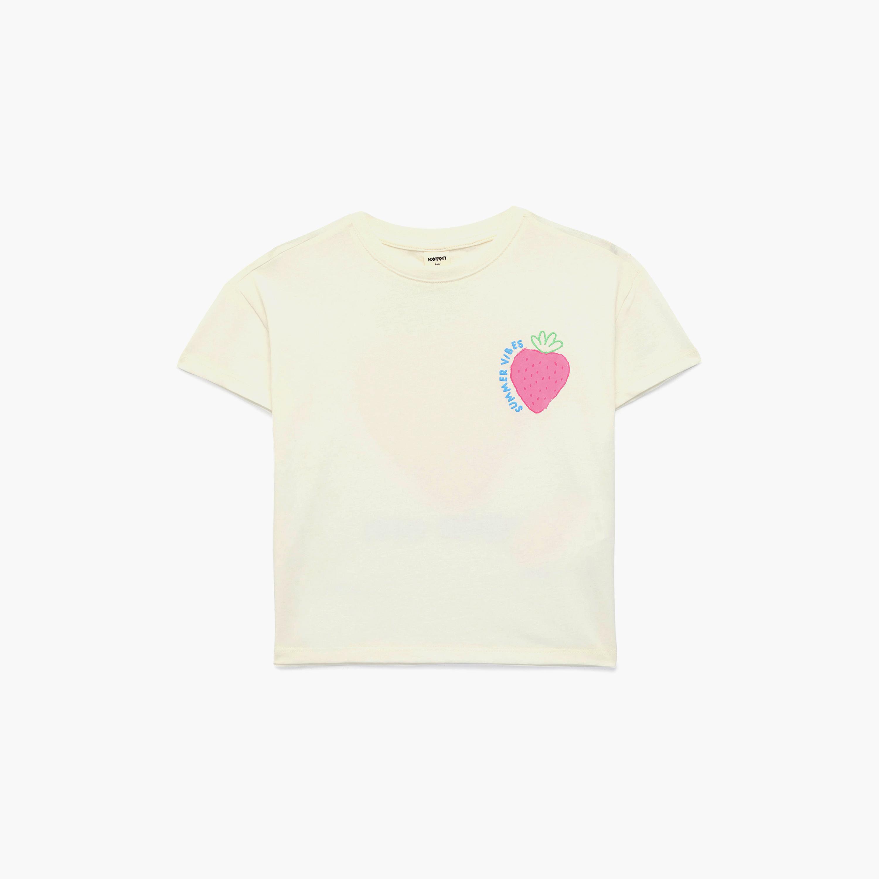 تي شيرت بتطريز فراولة وأكمام قصيرة من كوتون-girls-clothing-tshirts-image-1