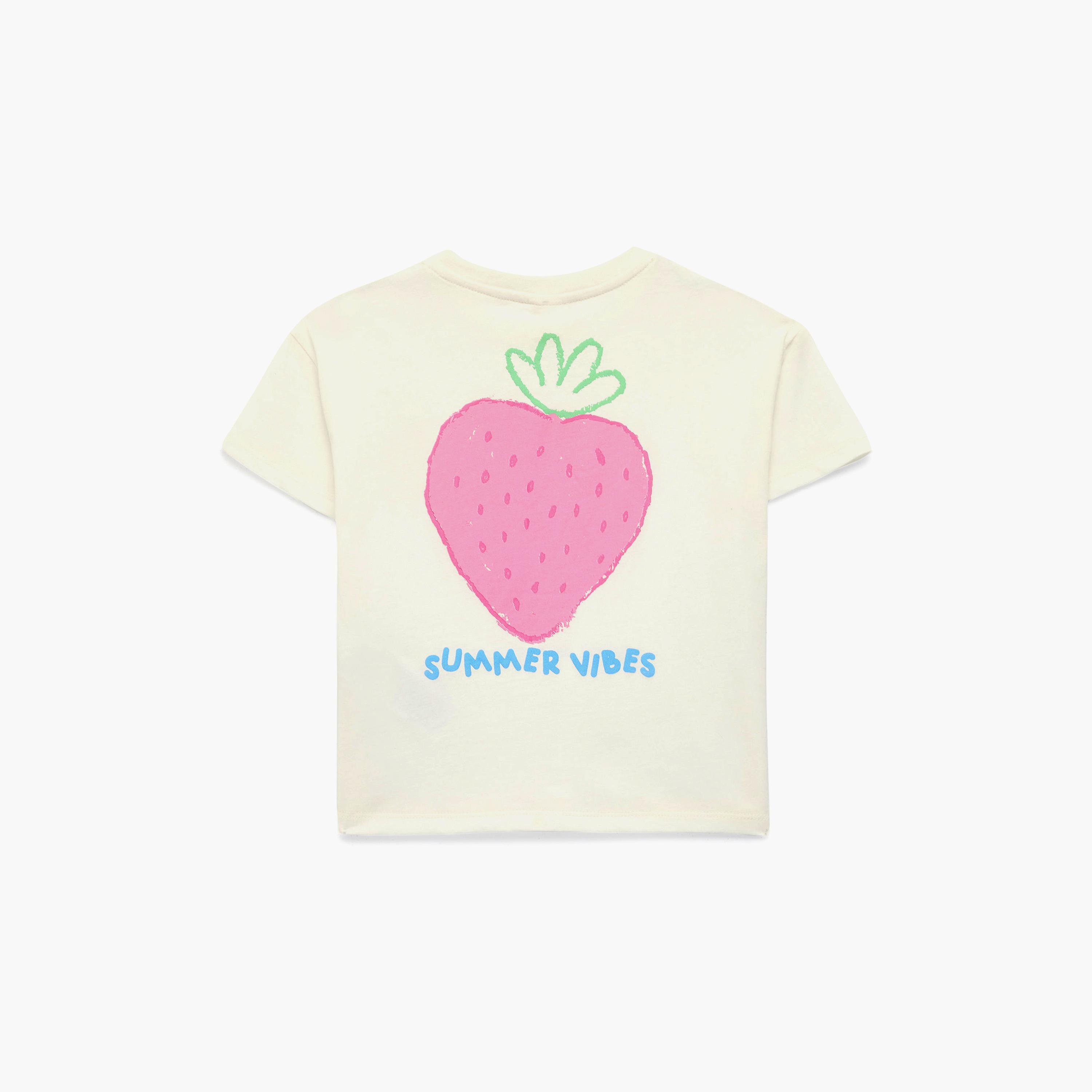 تي شيرت بتطريز فراولة وأكمام قصيرة من كوتون-girls-clothing-tshirts-image-2