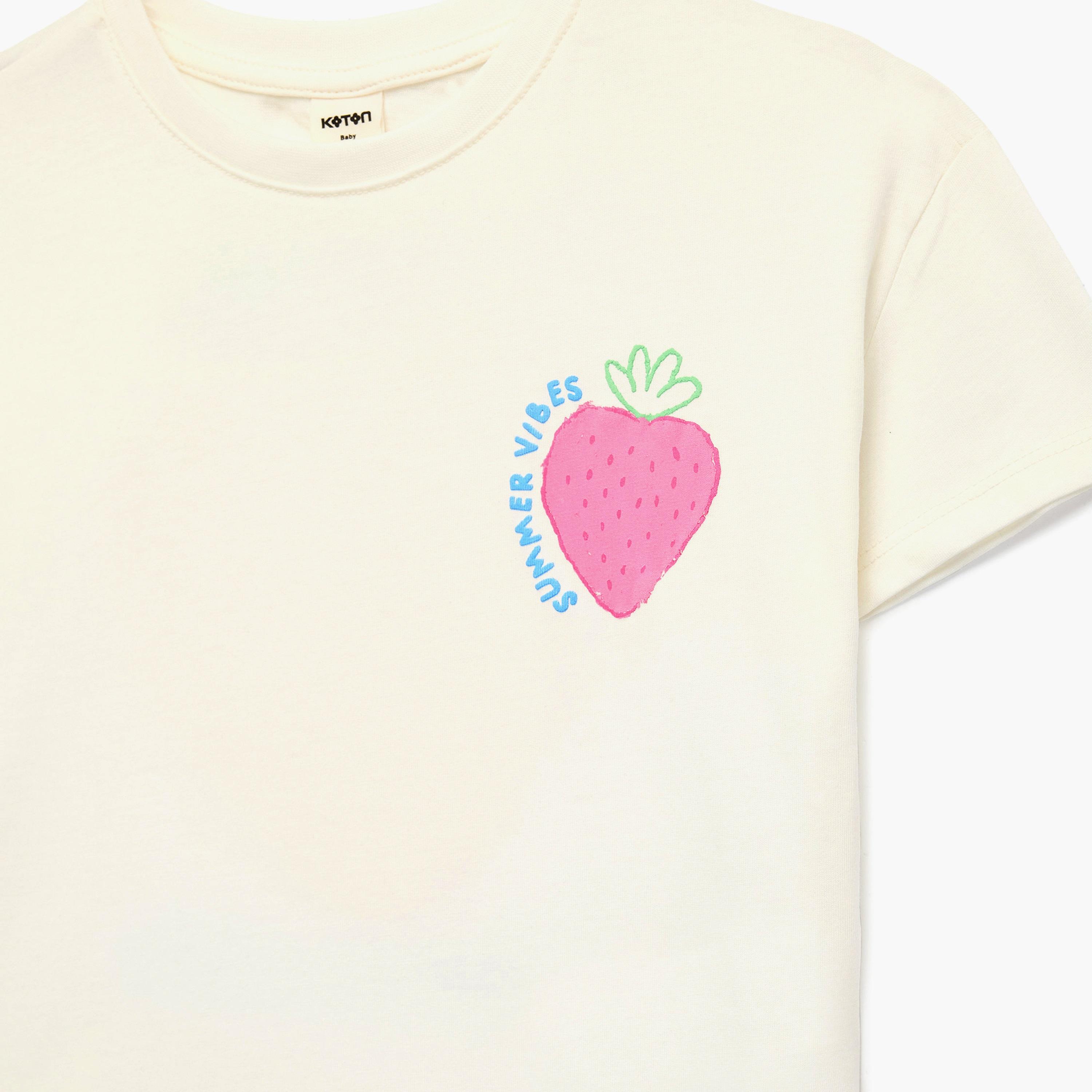 تي شيرت بتطريز فراولة وأكمام قصيرة من كوتون-girls-clothing-tshirts-image-3