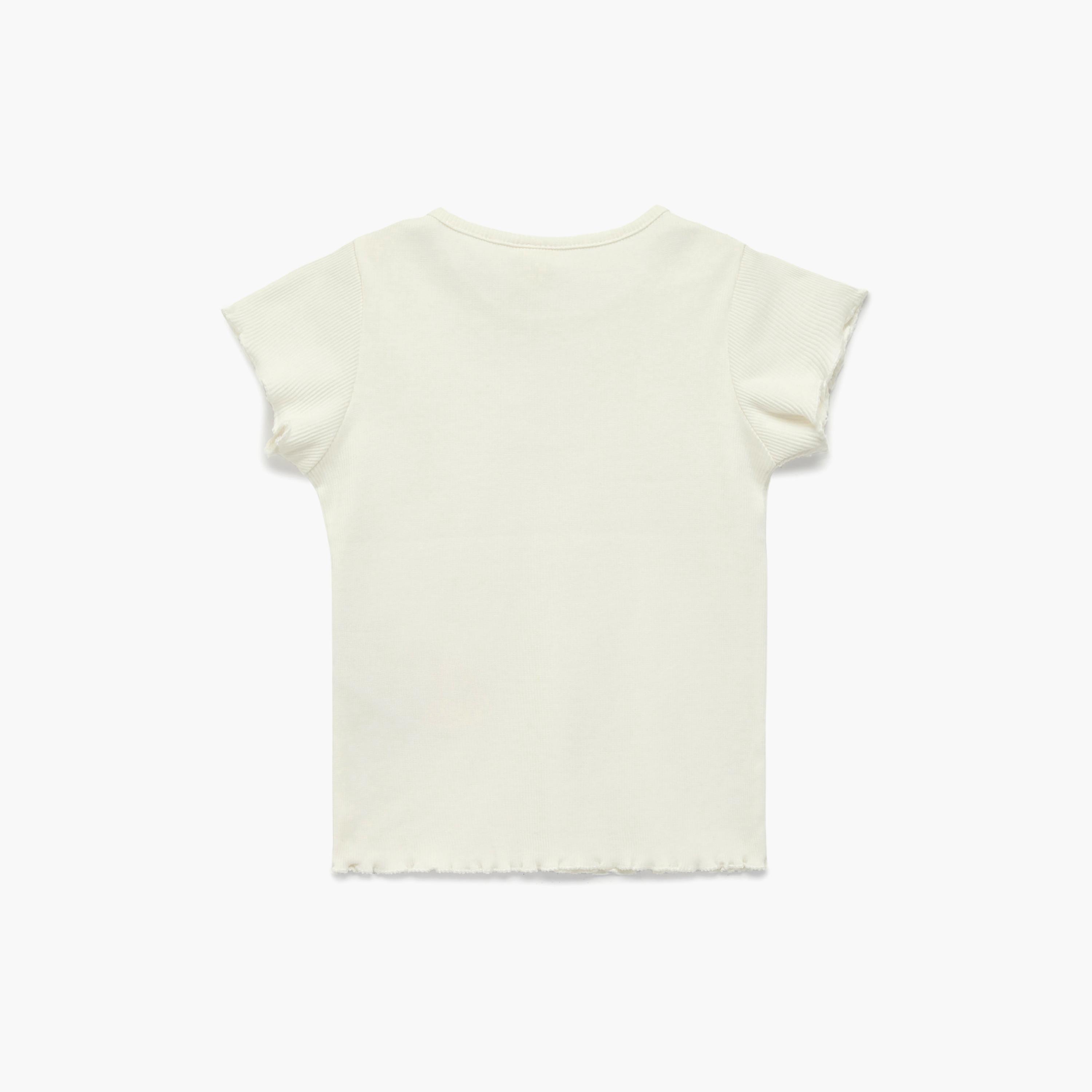تي شيرت سادة بتطريز زهور وأكمام قصيرة من كوتون-girls-clothing-tshirts-image-2