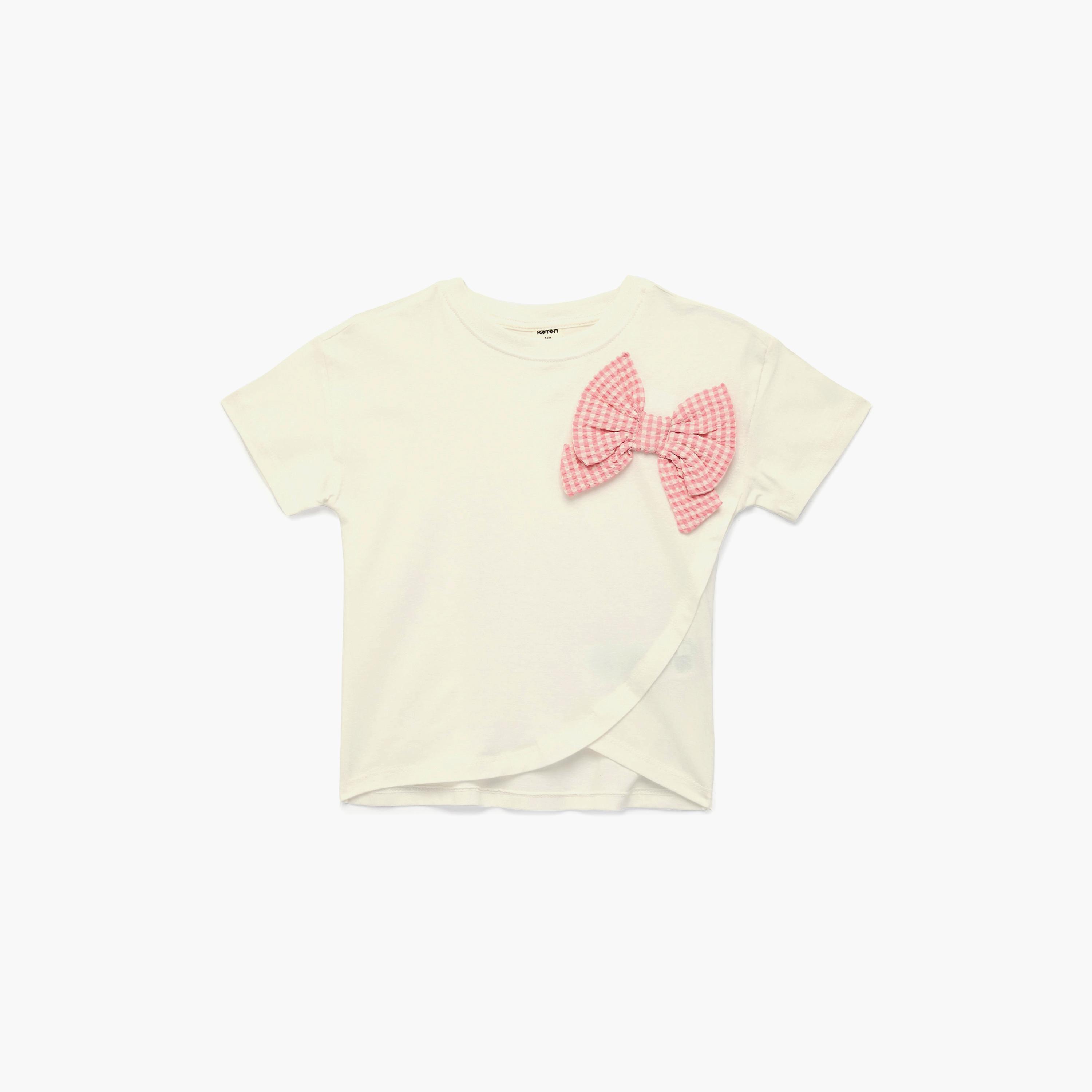 Koton Short Sleeves Bowtie Embroidered T-Shirt-girls-clothing-tshirts-image-1