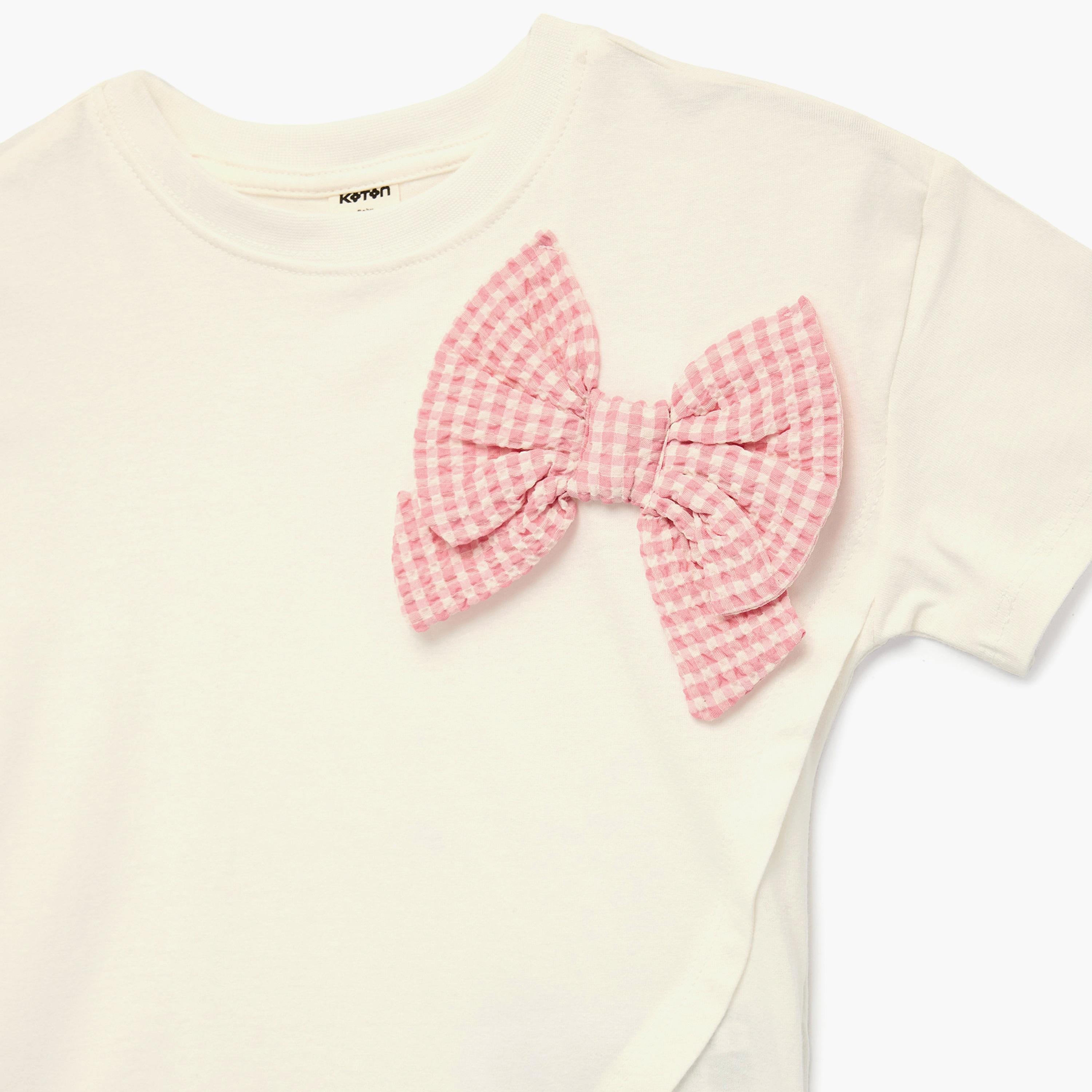 Koton Short Sleeves Bowtie Embroidered T-Shirt-girls-clothing-tshirts-image-3