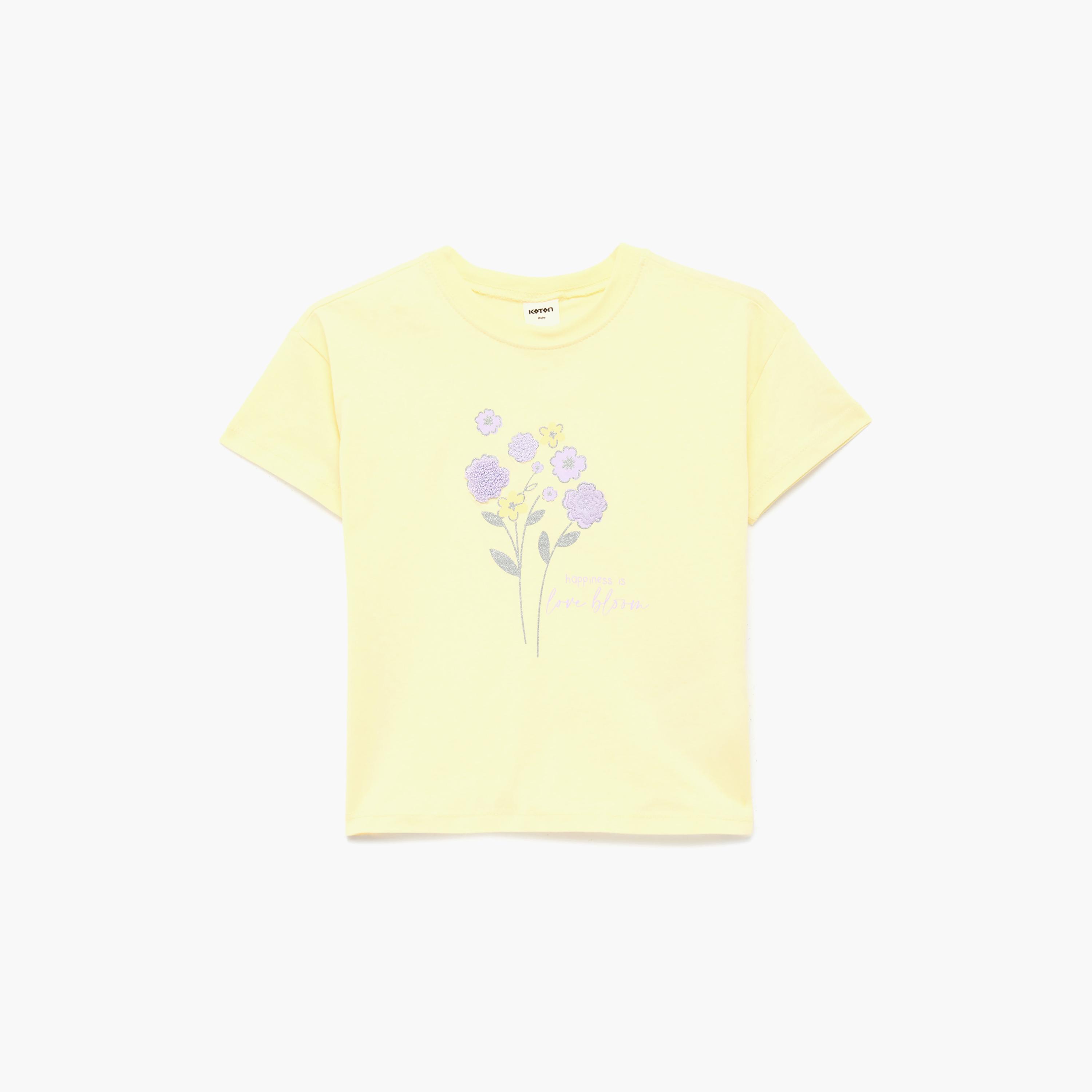 تي شيرت بطبعة زهور بأكمام قصيرة من كوتون-girls-clothing-tshirts-image-1