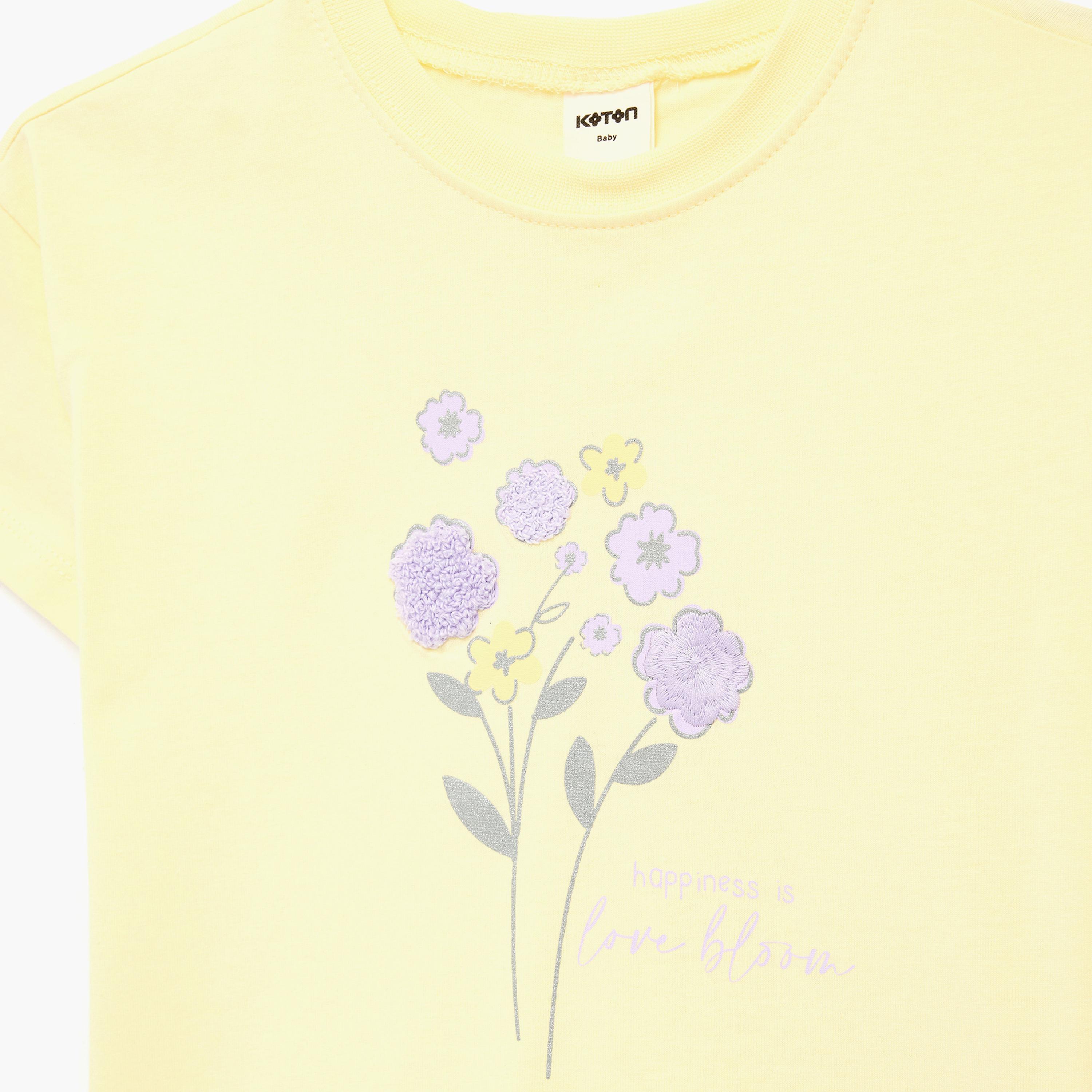 تي شيرت بطبعة زهور بأكمام قصيرة من كوتون-girls-clothing-tshirts-image-3
