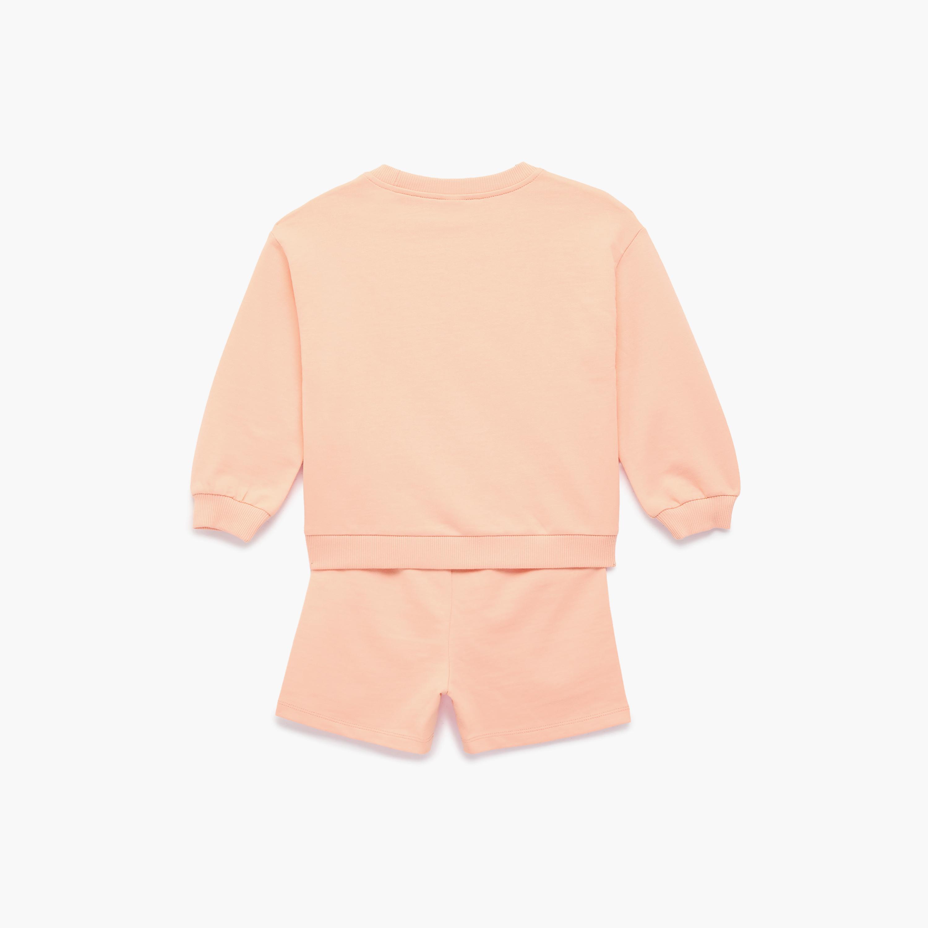 Koton Full Sleeves Swearshirt & Shorts Set-girls-clothing-setsandcoords-image-2