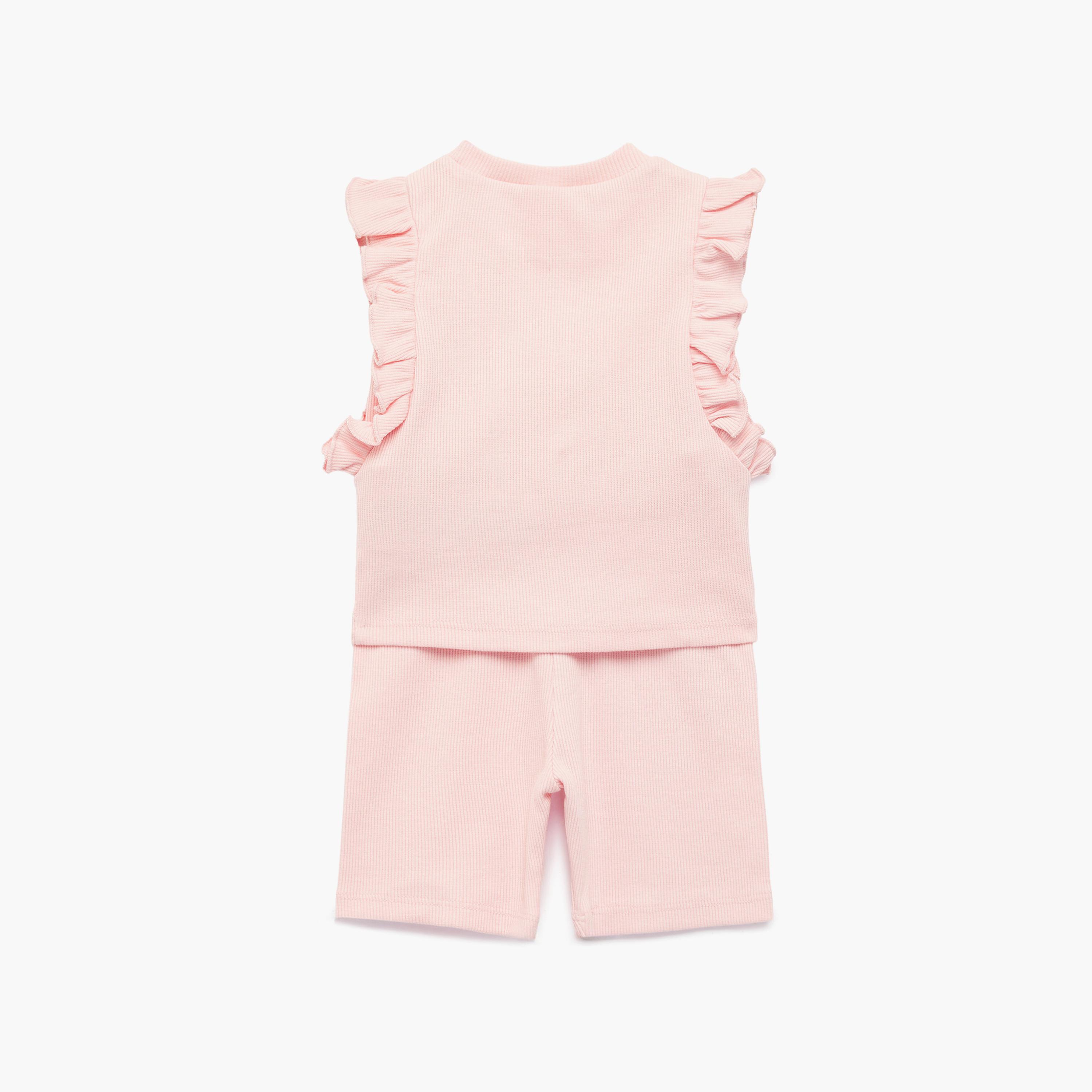 Koton Ruffle Detailed Embroidered Top & Shorts Set-girls-clothing-setsandcoords-image-2