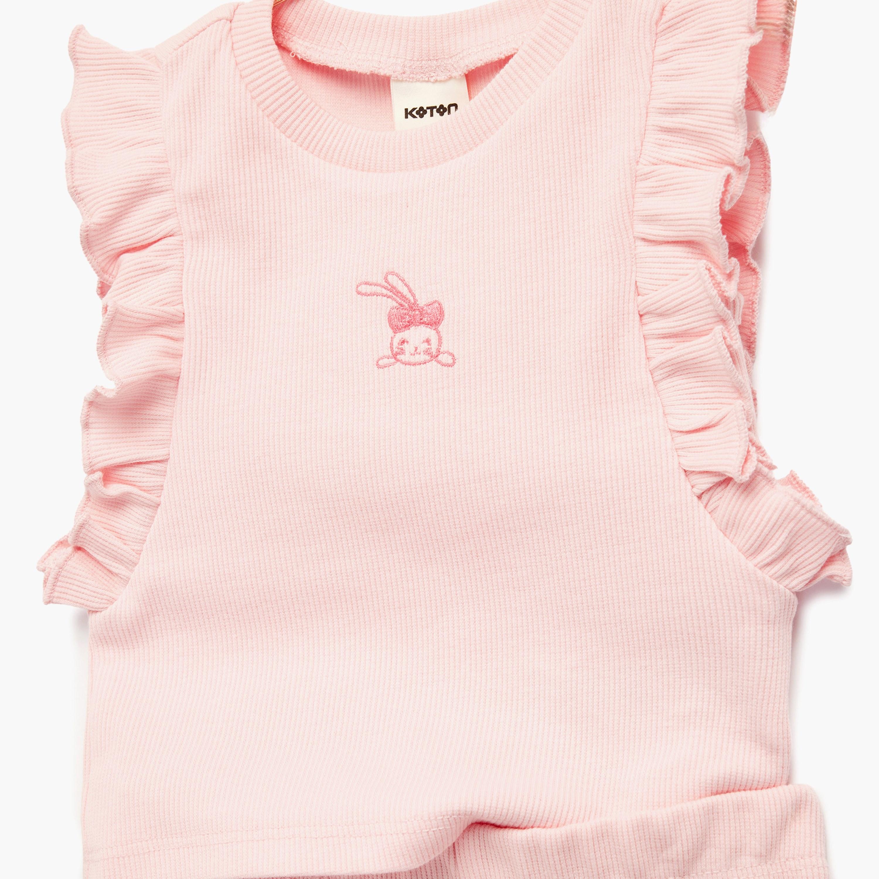 Koton Ruffle Detailed Embroidered Top & Shorts Set-girls-clothing-setsandcoords-image-3