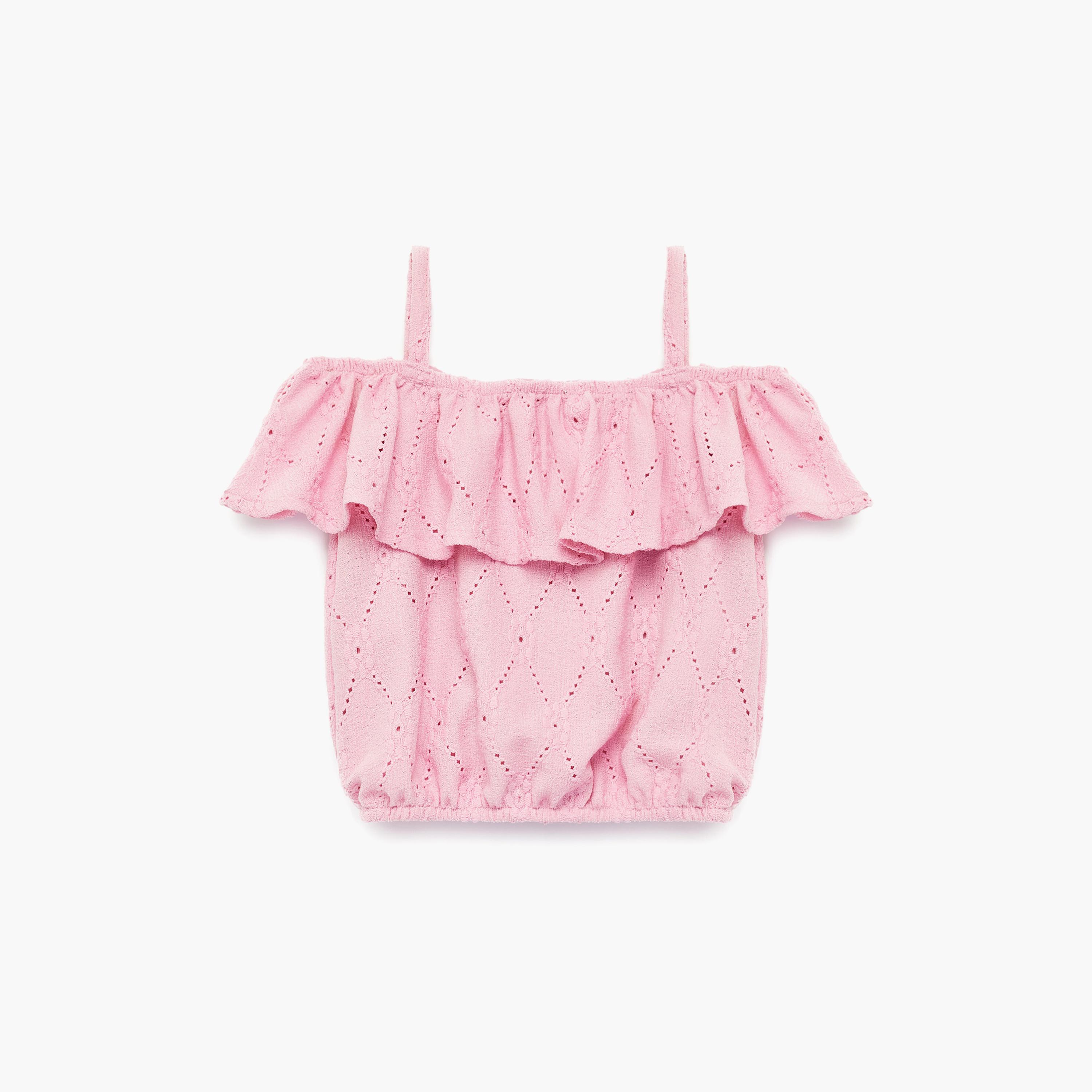 توب "تانك تيكستشرد" بتفاصيل "رافلد" وبدون أكمام من كوتون-girls-clothing-blousesandshirts-image-1