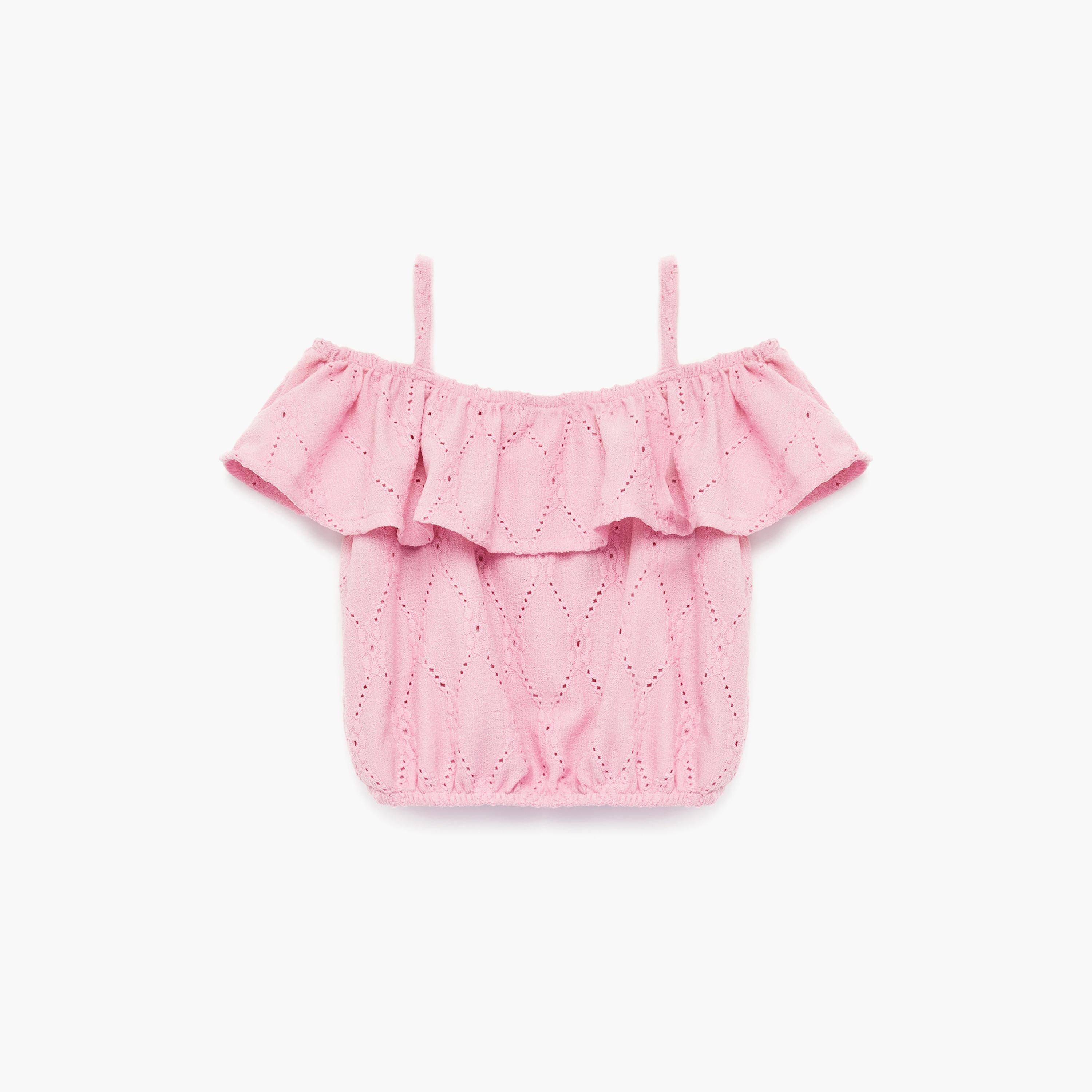 توب "تانك تيكستشرد" بتفاصيل "رافلد" وبدون أكمام من كوتون-girls-clothing-blousesandshirts-image-2
