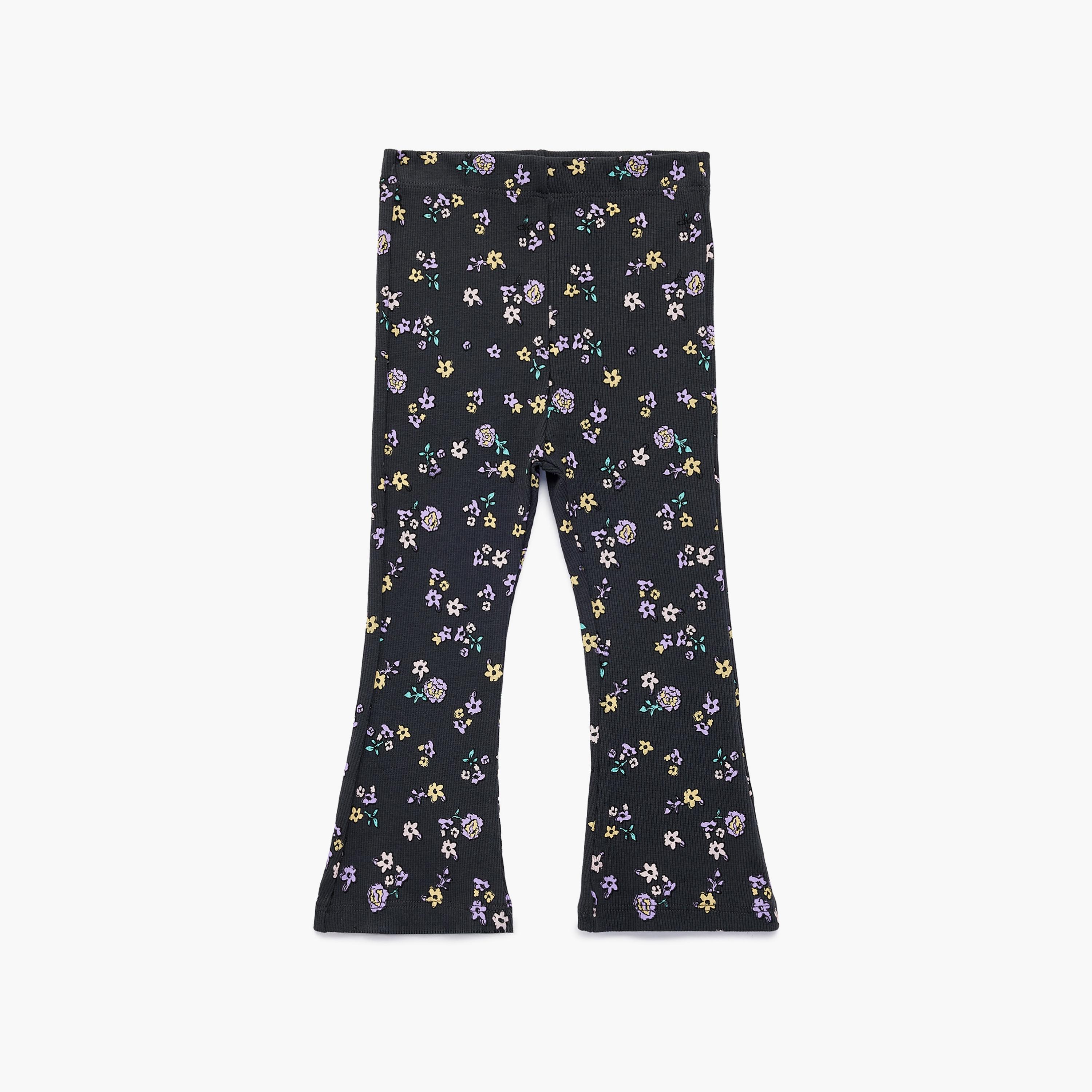 Koton Full Length Elastic Waist Floral Flared Leggings-girls-clothing-bottoms-leggings-image-1