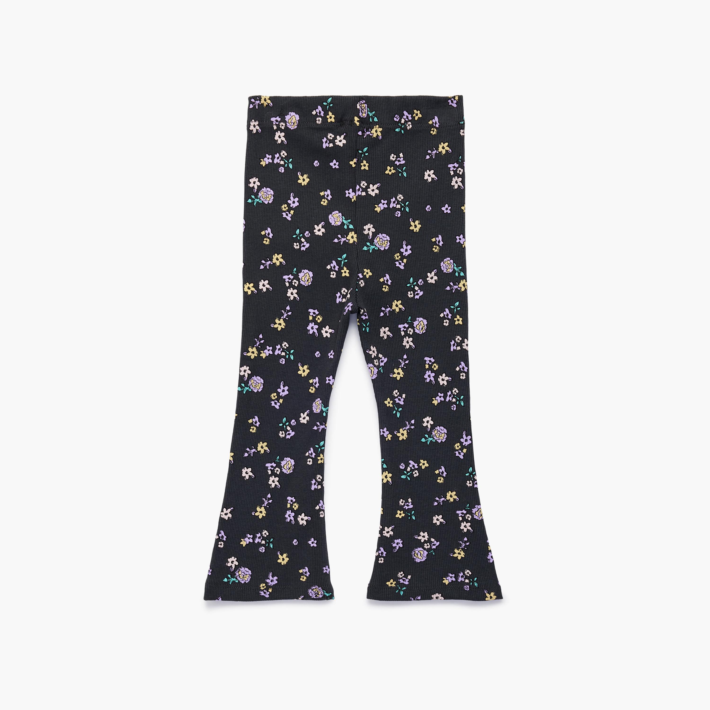 Koton Full Length Elastic Waist Floral Flared Leggings-girls-clothing-bottoms-leggings-image-2