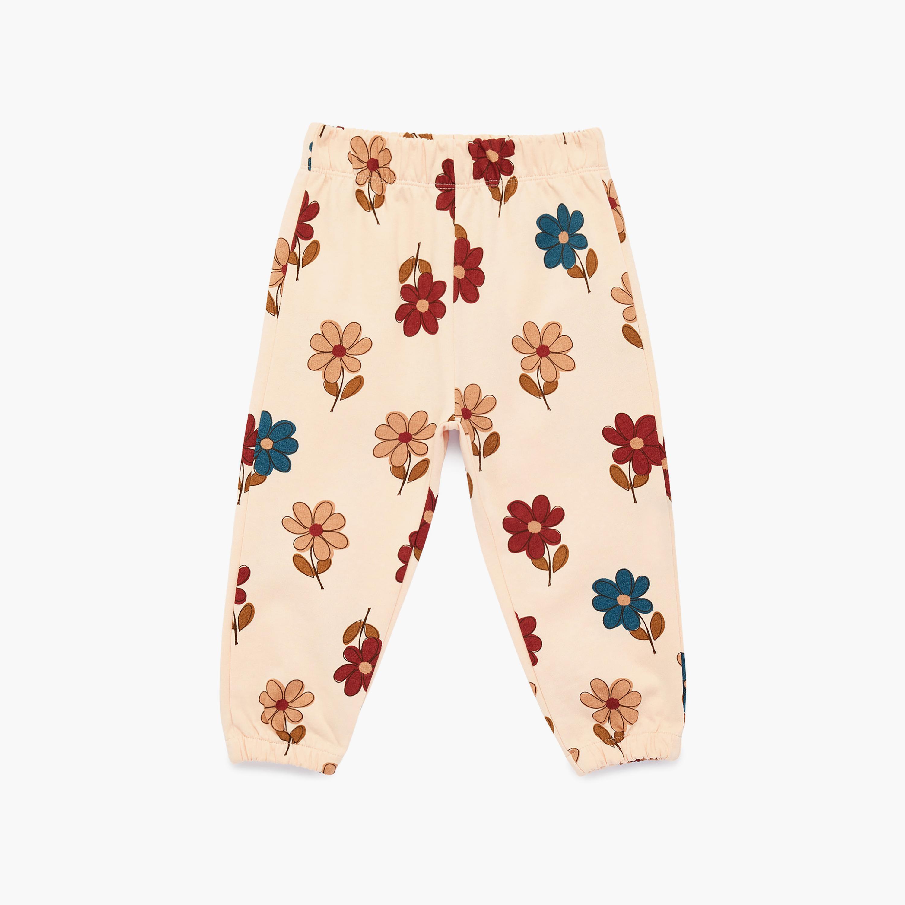 Koton Elastic Waistband Floral Joggers-girls-clothing-bottoms-joggersandtrackpants-image-1