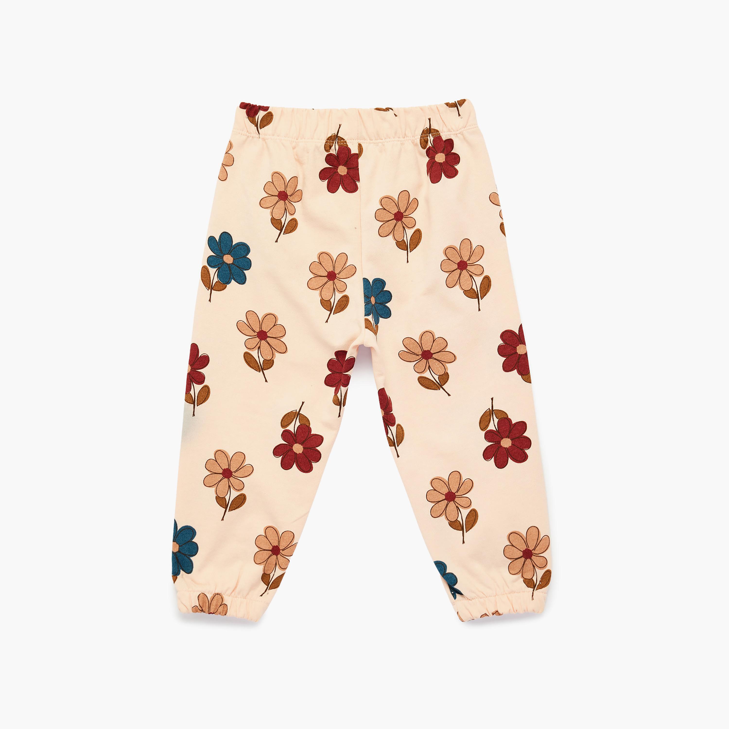 Koton Elastic Waistband Floral Joggers-girls-clothing-bottoms-joggersandtrackpants-image-2