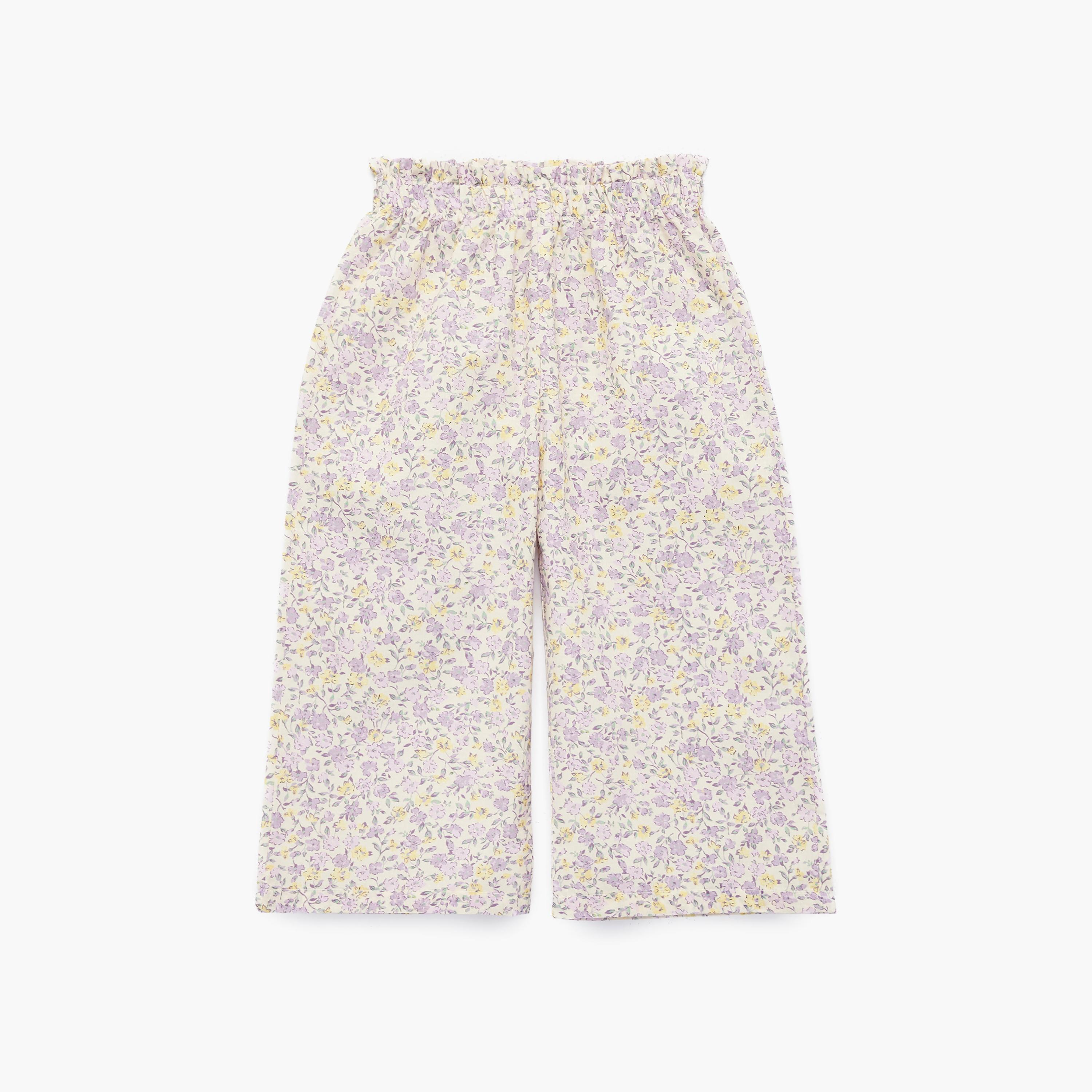 Koton Elastic Waist Foral Wide Leg Oversized Trousers-girls-clothing-bottoms-trousers-image-1