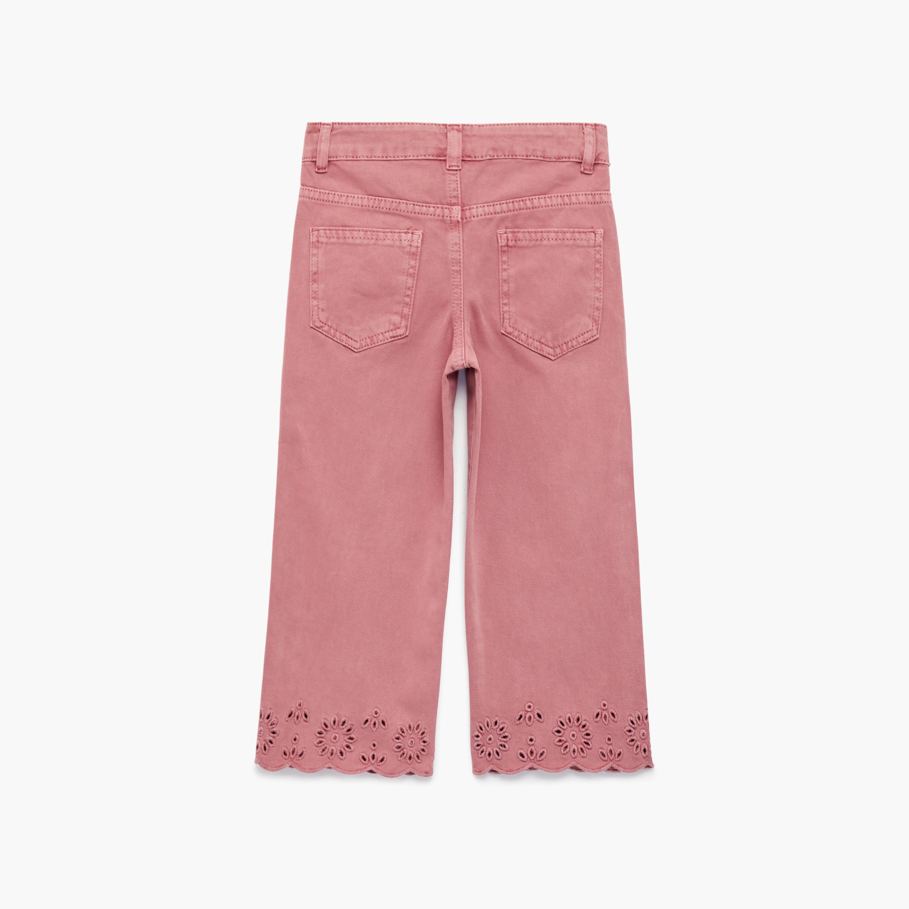 بنطلون سادة بأزرار وأرجل "وايد ليج" من كوتون-girls-clothing-bottoms-trousers-image-3