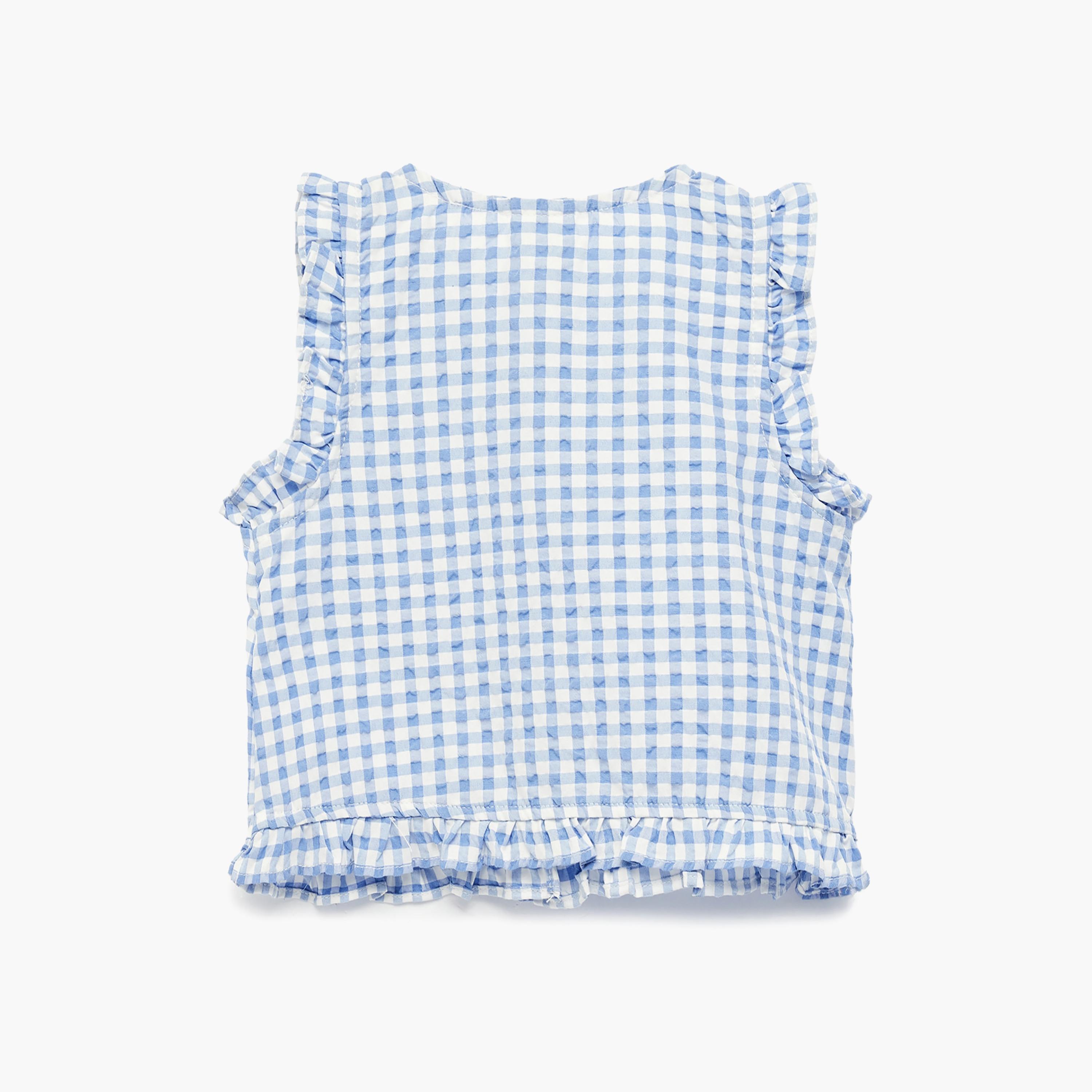 قميص بمربعات "تشيكد" وتفاصيل "رافل" بدون أكمام من كوتون-girls-clothing-blousesandshirts-image-2