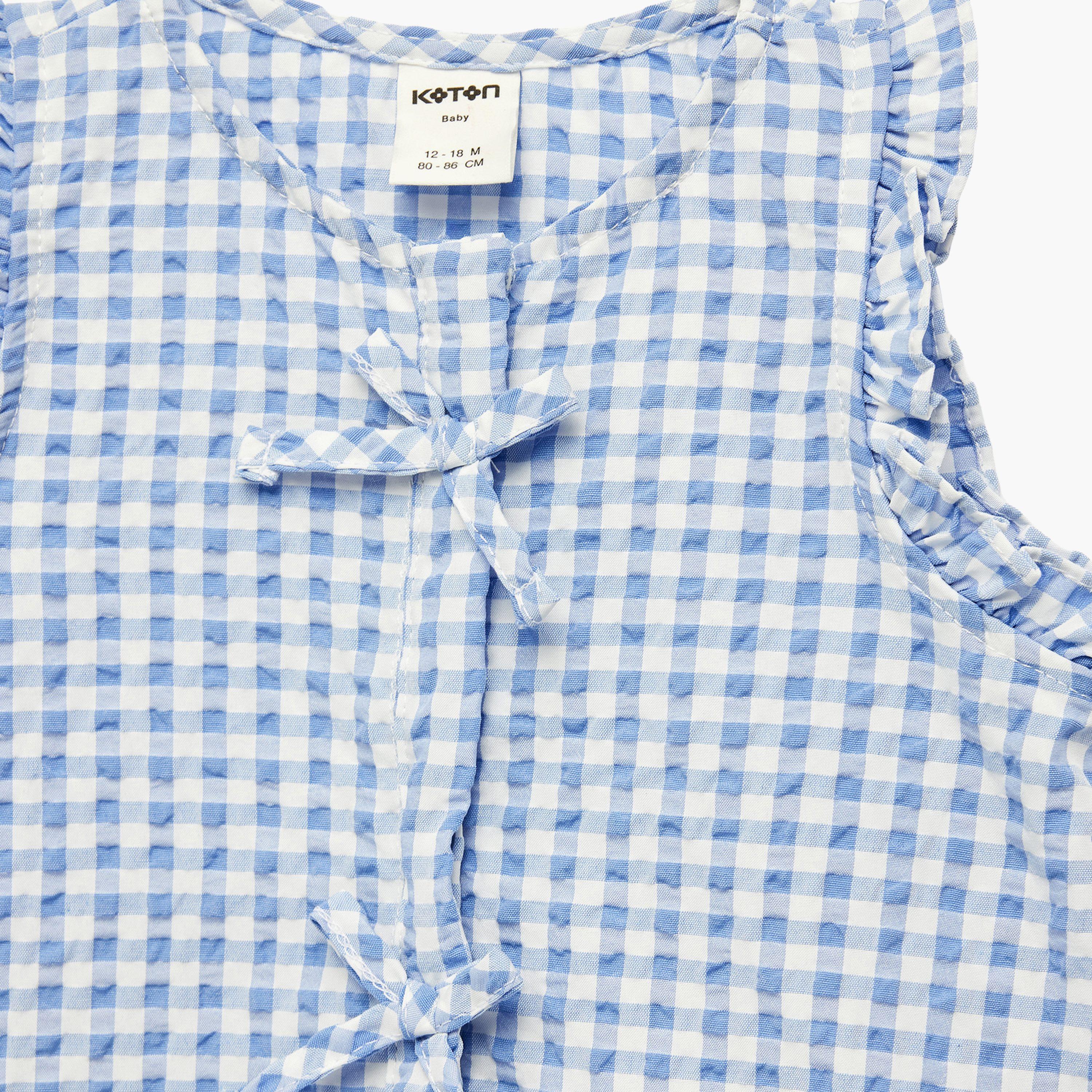 قميص بمربعات "تشيكد" وتفاصيل "رافل" بدون أكمام من كوتون-girls-clothing-blousesandshirts-image-3