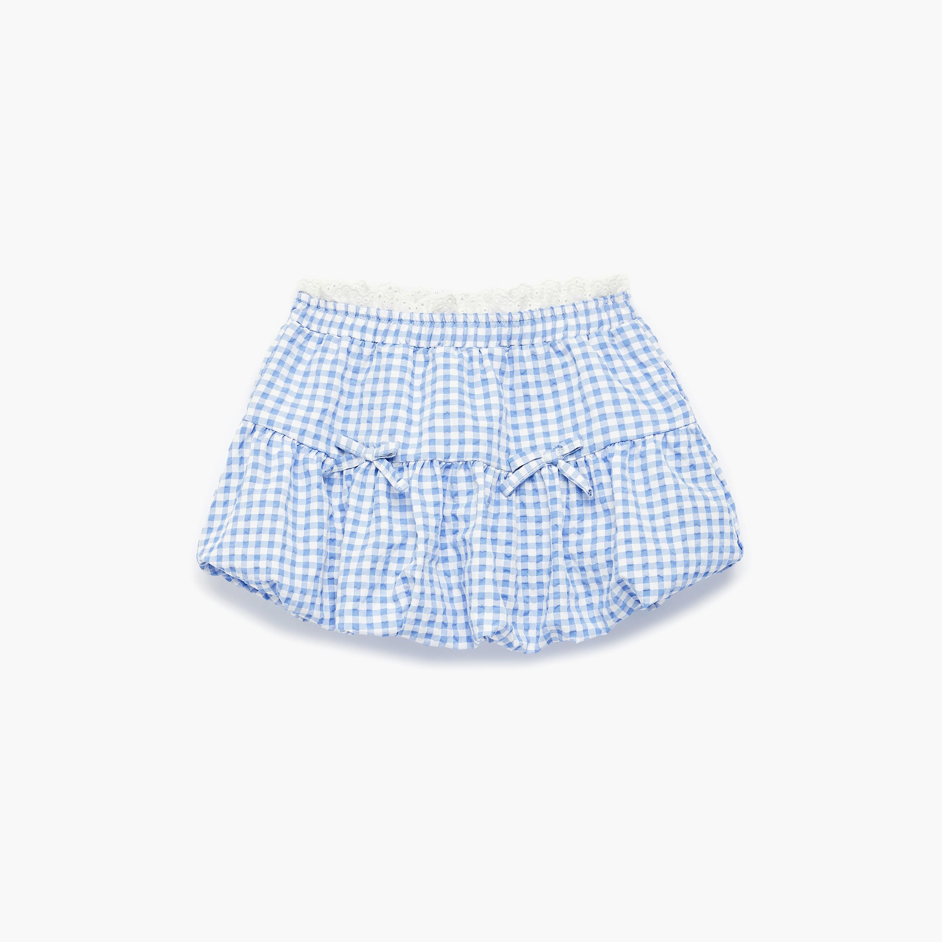 Koton Polyester Blend Balloon Checked Skirt-girls-clothing-bottoms-skirts-image-1