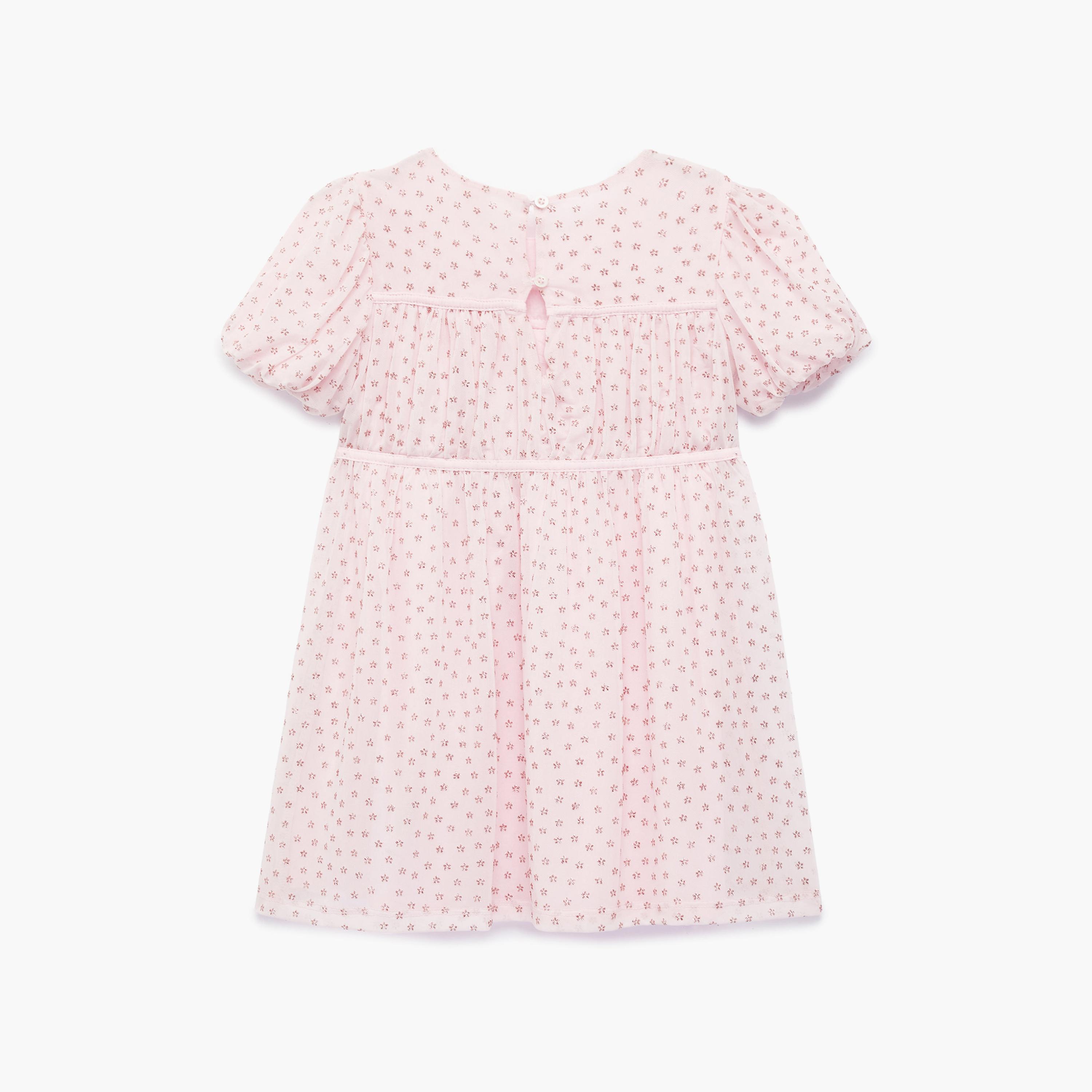 فستان بنقشة زهور وتفاصيل "بو" وأكمام قصيرة من كوتون-girls-clothing-dressesandjumpsuits-image-2