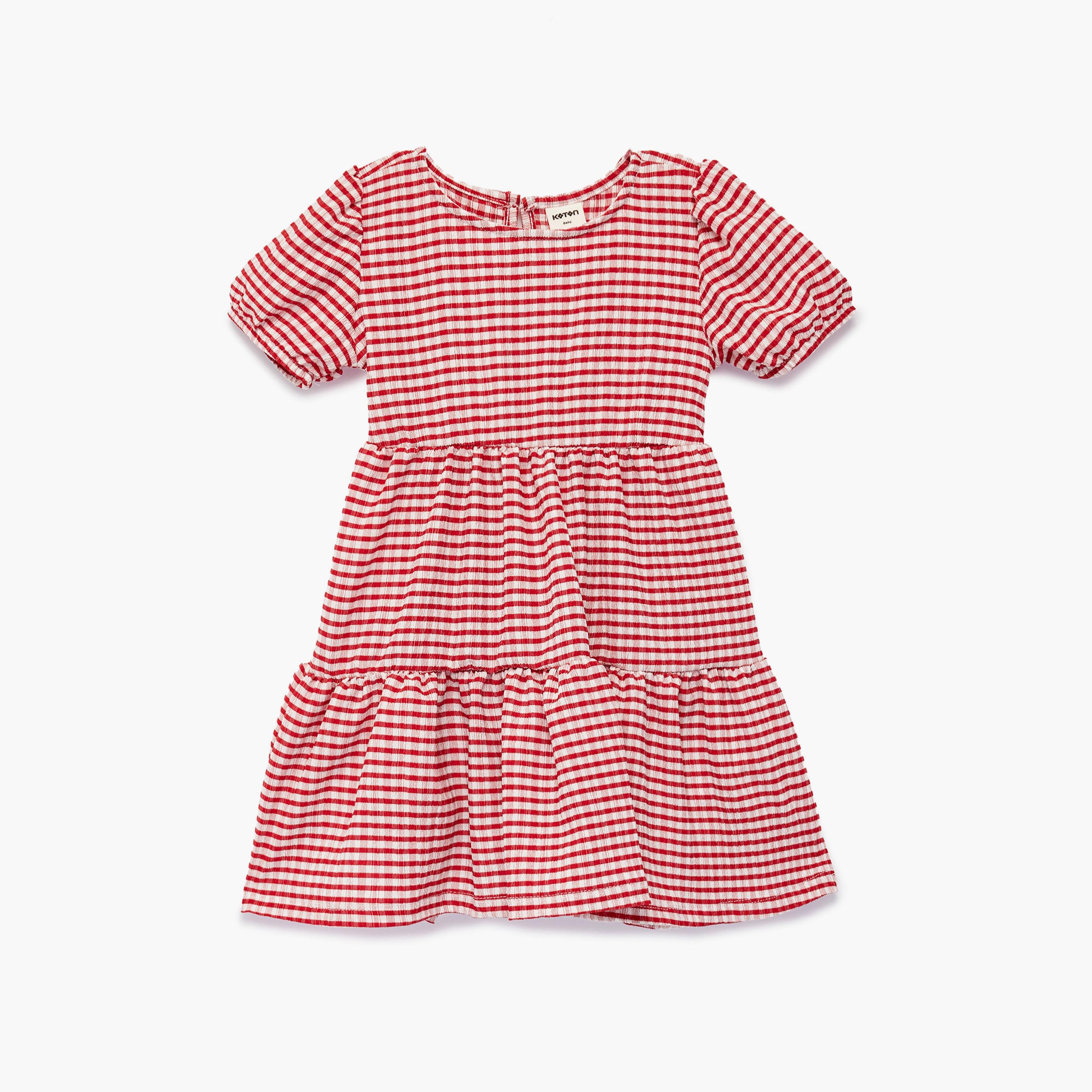 فستان "جينجهام" مخطط بأكمام قصيرة من كوتون-girls-clothing-dressesandjumpsuits-image-1