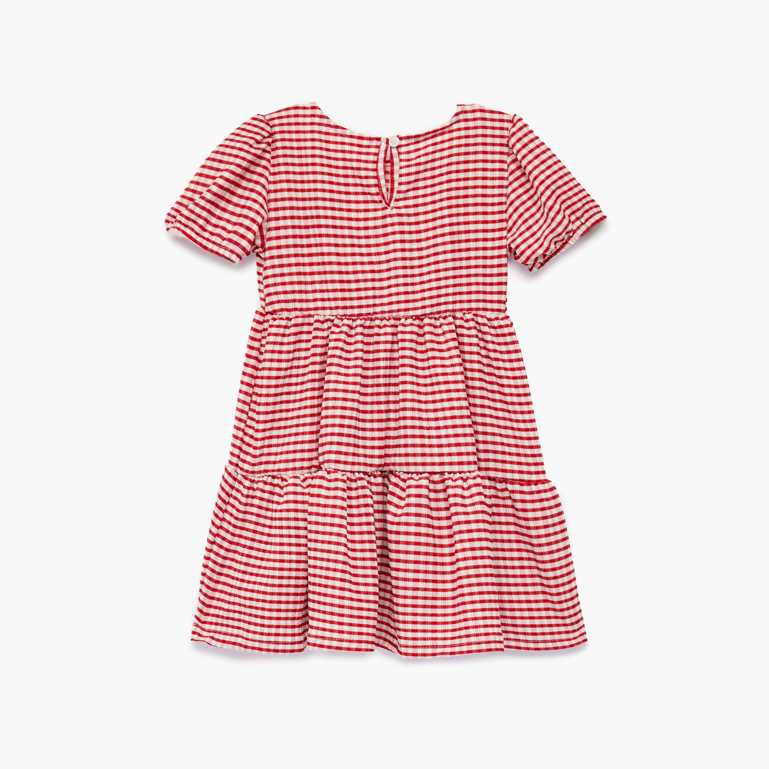 فستان "جينجهام" مخطط بأكمام قصيرة من كوتون-girls-clothing-dressesandjumpsuits-image-2