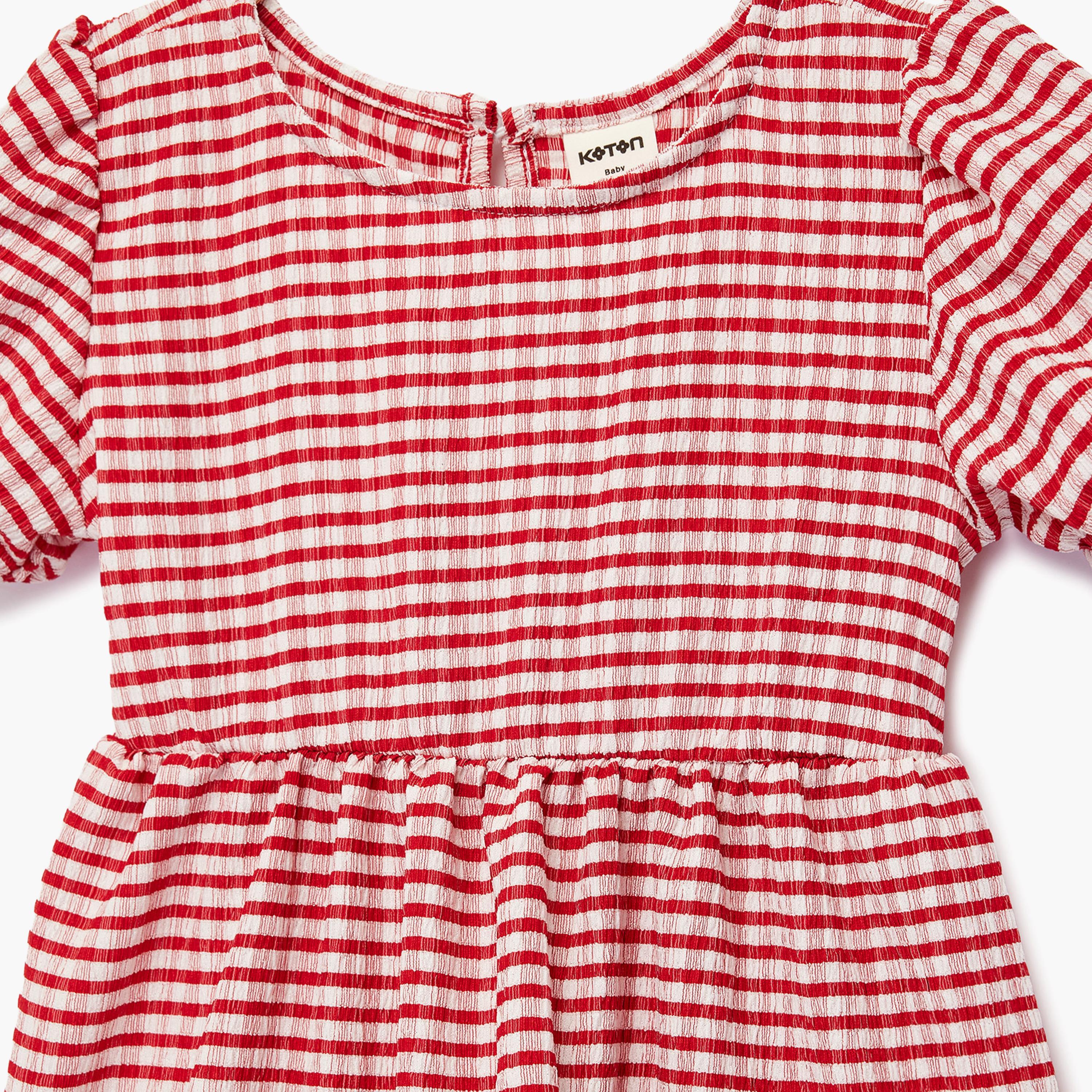 فستان "جينجهام" مخطط بأكمام قصيرة من كوتون-girls-clothing-dressesandjumpsuits-image-3
