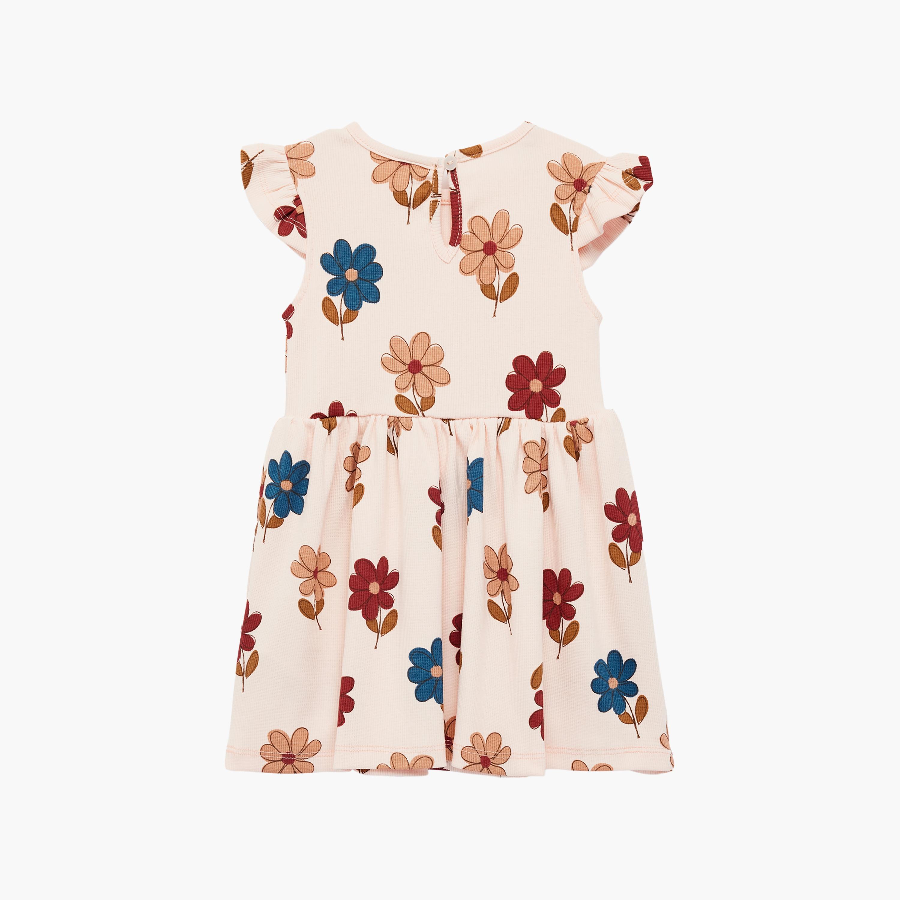 فستان بأكمام قصيرة مكشكشة ونقشة زهور من كوتون-baby-girls-clothing-dressesandjumpsuits-image-2
