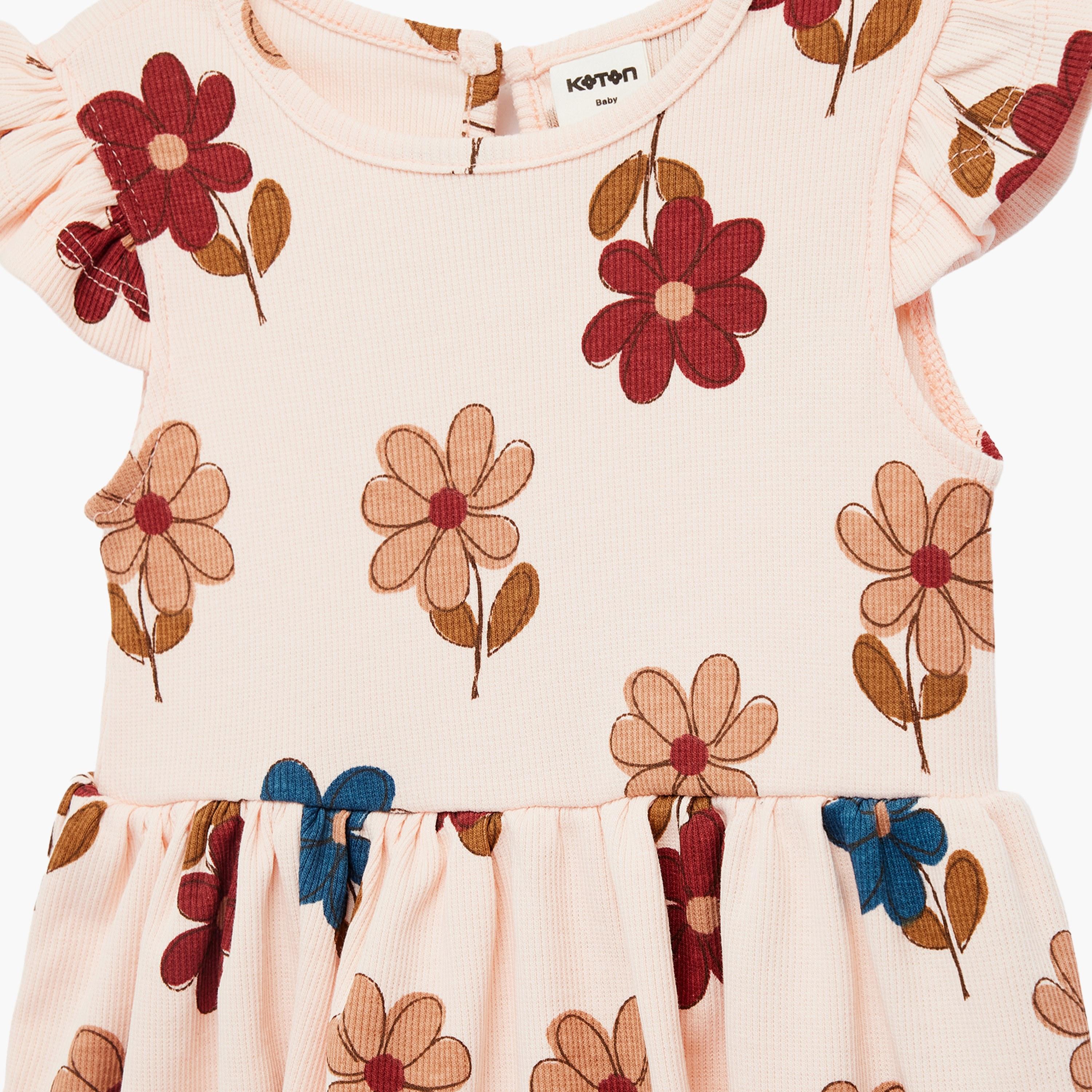 فستان بأكمام قصيرة مكشكشة ونقشة زهور من كوتون-baby-girls-clothing-dressesandjumpsuits-image-3
