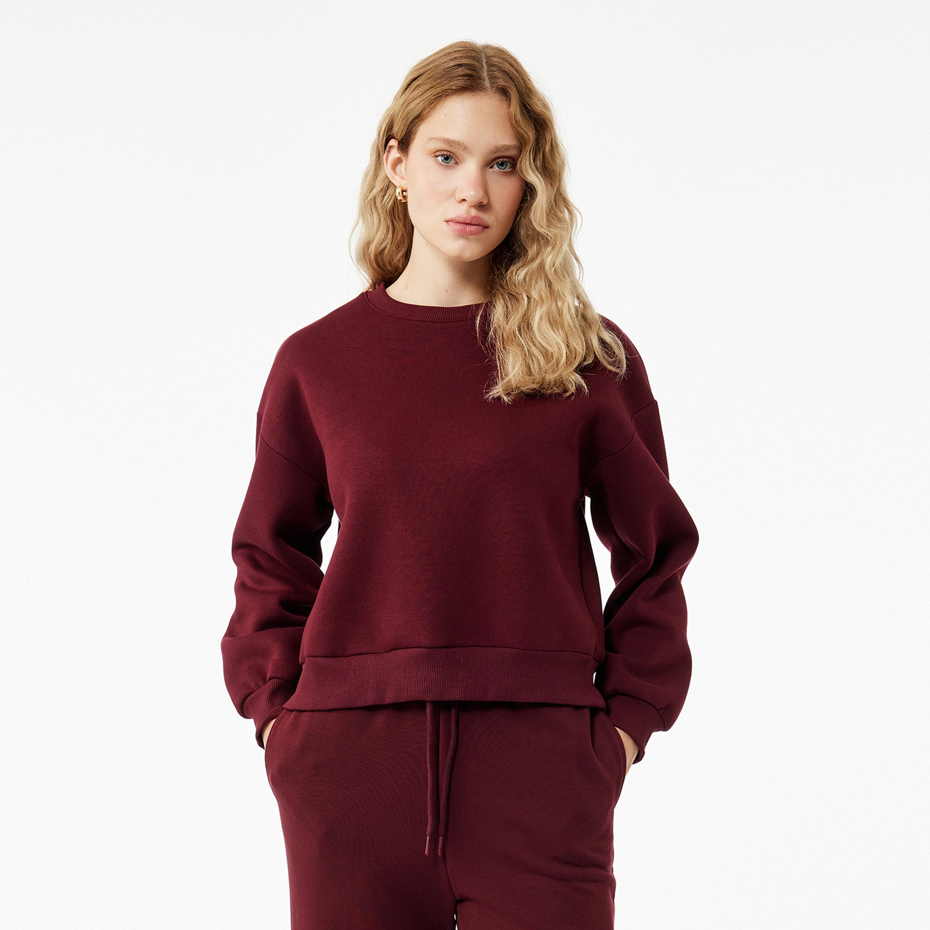 KOTON Burgundy Dropped Sleeves Women's Sweatshirt-women-clothing-hoodiesandsweatshirts-sweatshirts-image-1