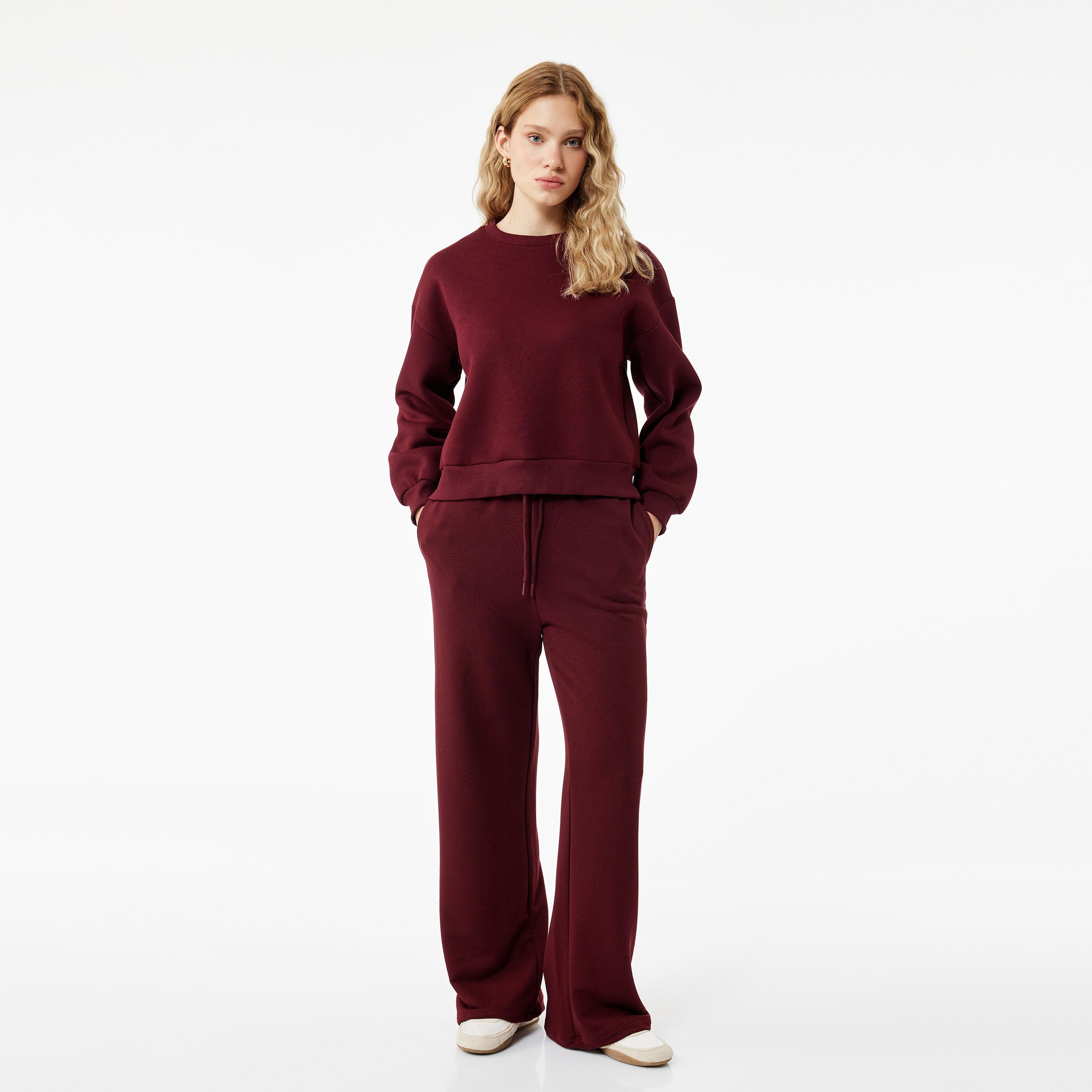 KOTON Burgundy Dropped Sleeves Women's Sweatshirt-women-clothing-hoodiesandsweatshirts-sweatshirts-image-2
