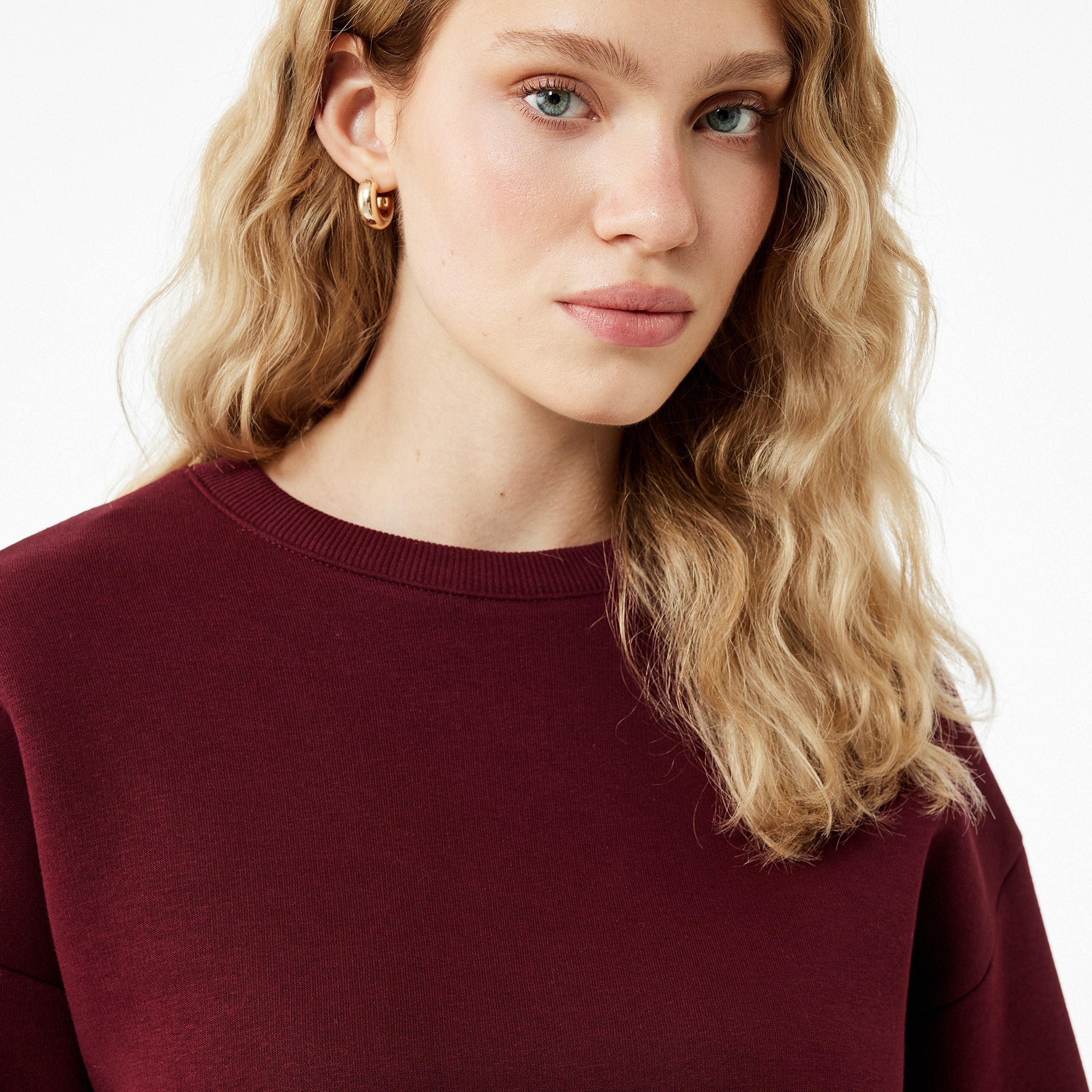 KOTON Burgundy Dropped Sleeves Women's Sweatshirt-women-clothing-hoodiesandsweatshirts-sweatshirts-image-3