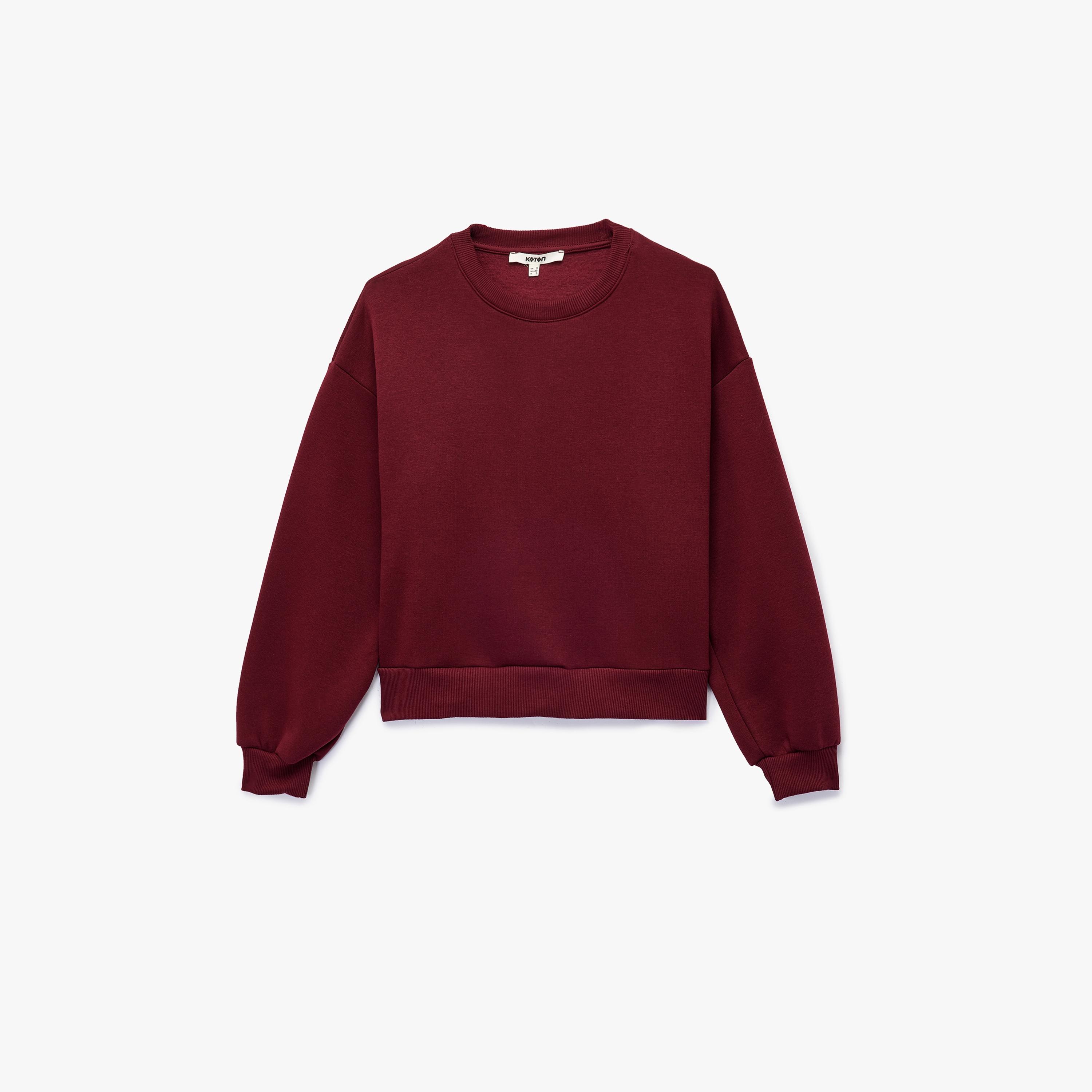 KOTON Burgundy Dropped Sleeves Women's Sweatshirt-women-clothing-hoodiesandsweatshirts-sweatshirts-image-4
