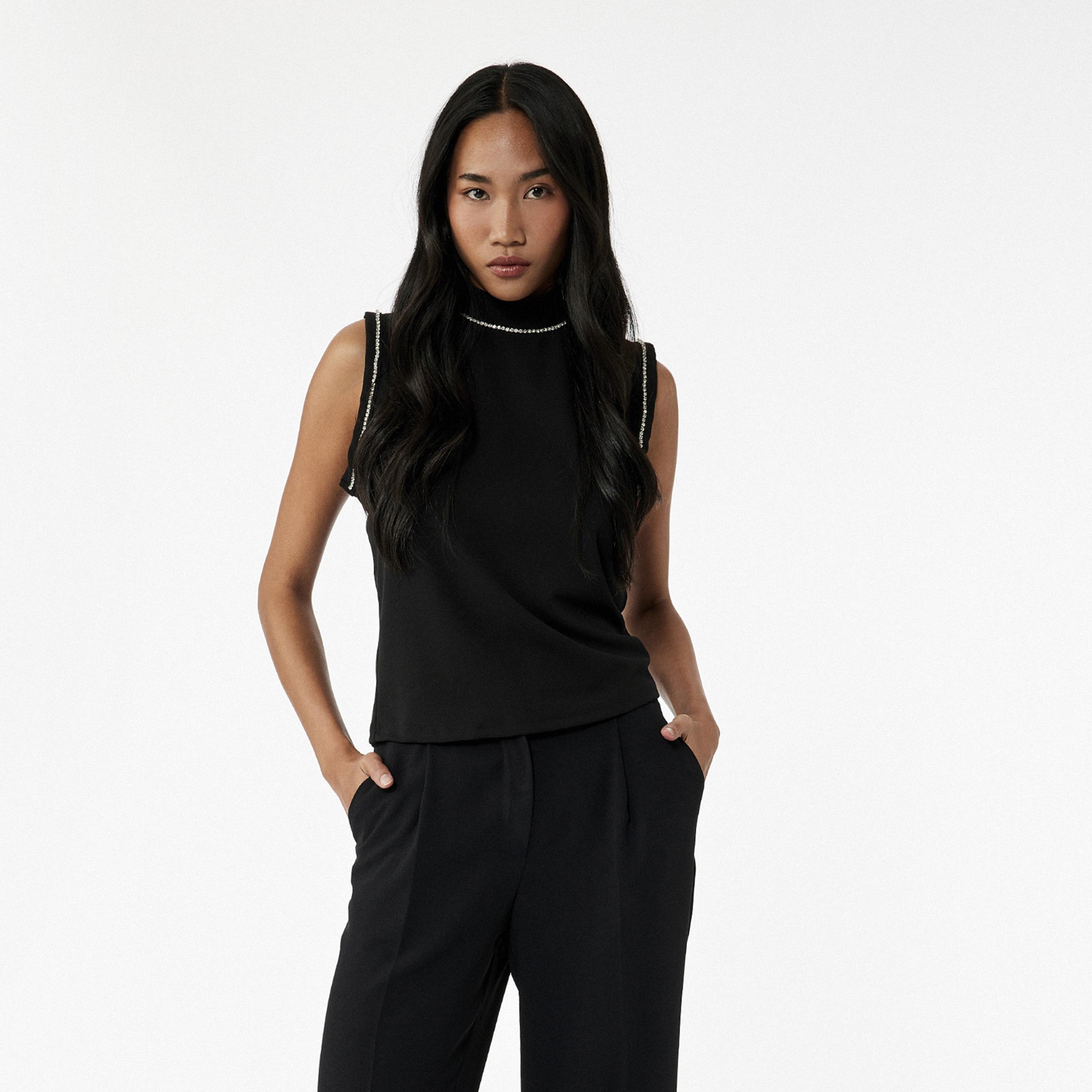 KOTON Black Crepe Scuba Mock Neck Women's Top-women-clothing-shirtsandblouses-blouses-image-1