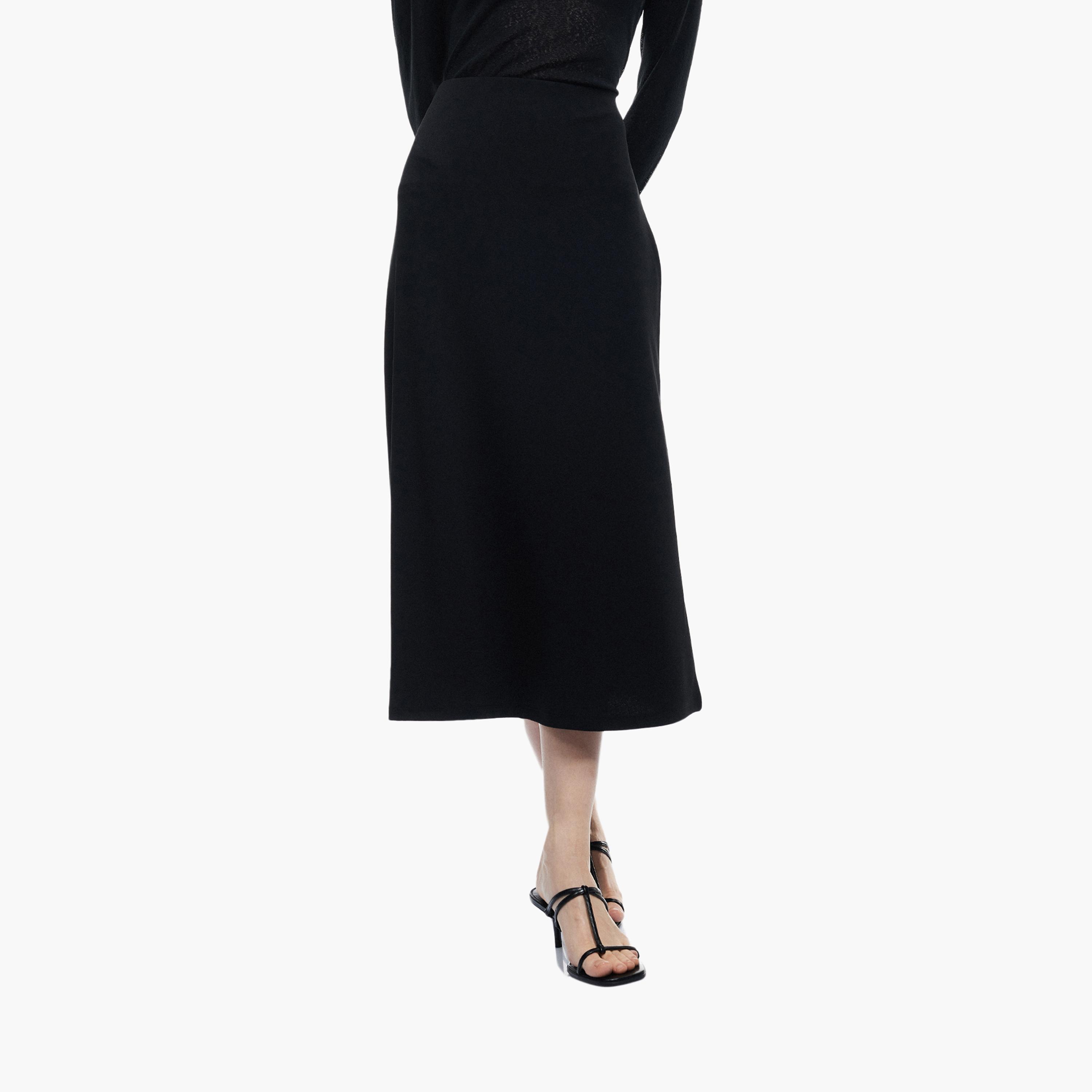 تنورة نسائية سوداء متوسطة الطول من كوتون-women-clothing-bottoms-skirts-image-1