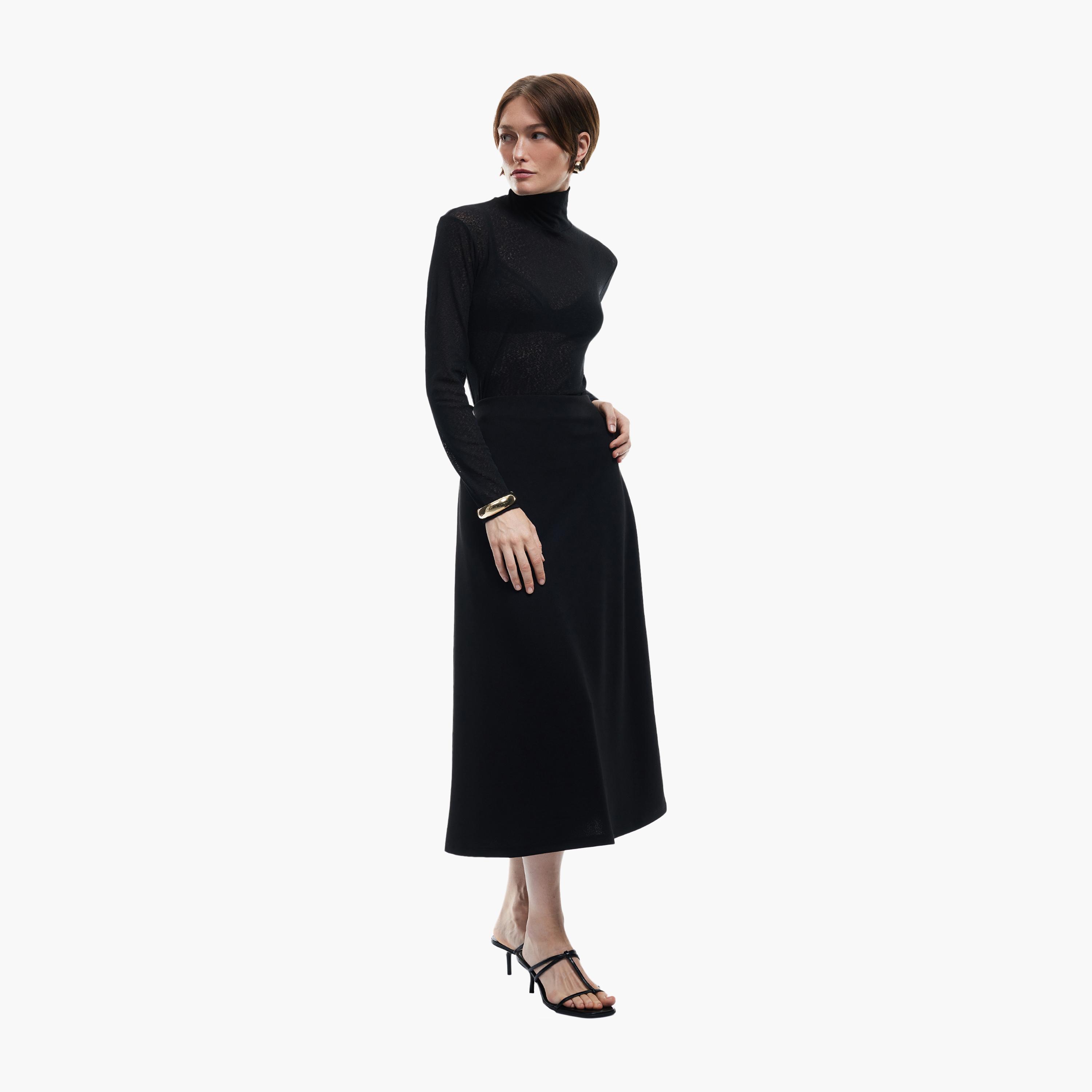تنورة نسائية سوداء متوسطة الطول من كوتون-women-clothing-bottoms-skirts-image-2