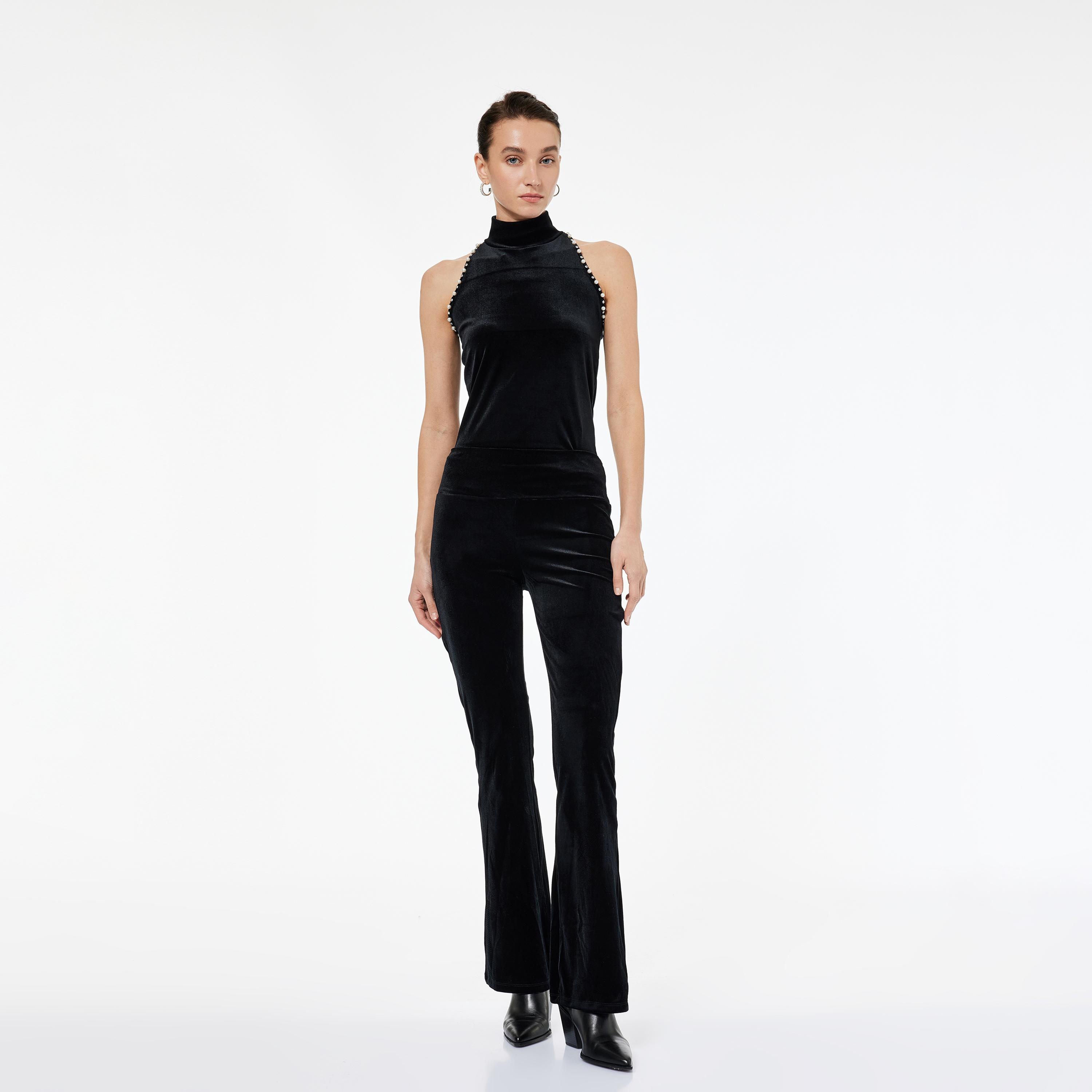 KOTON Black Pearl Detailed Velvet High Neck Women's Tank Top-women-clothing-shirtsandblouses-blouses-image-2