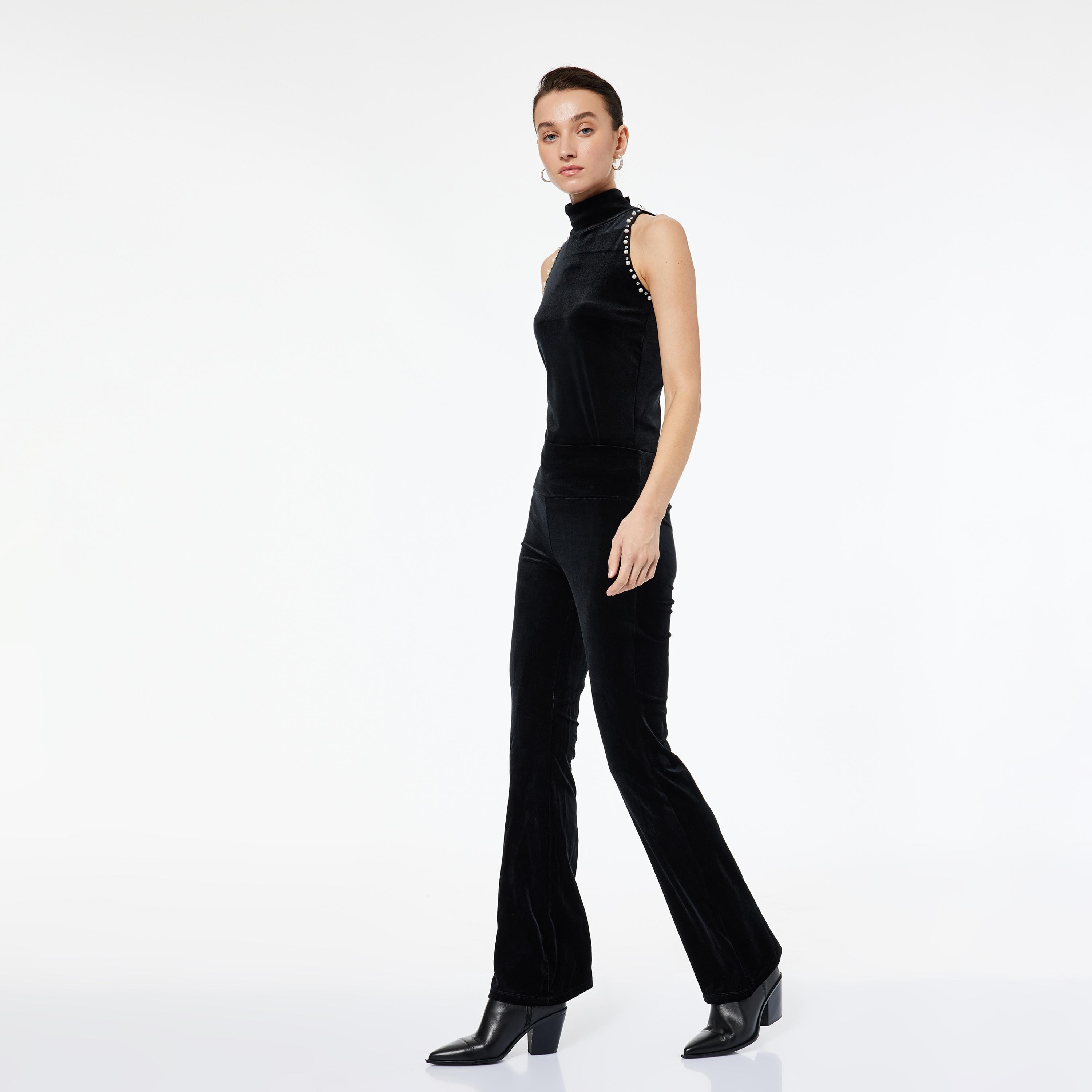KOTON Black Pearl Detailed Velvet High Neck Women's Tank Top-women-clothing-shirtsandblouses-blouses-image-3