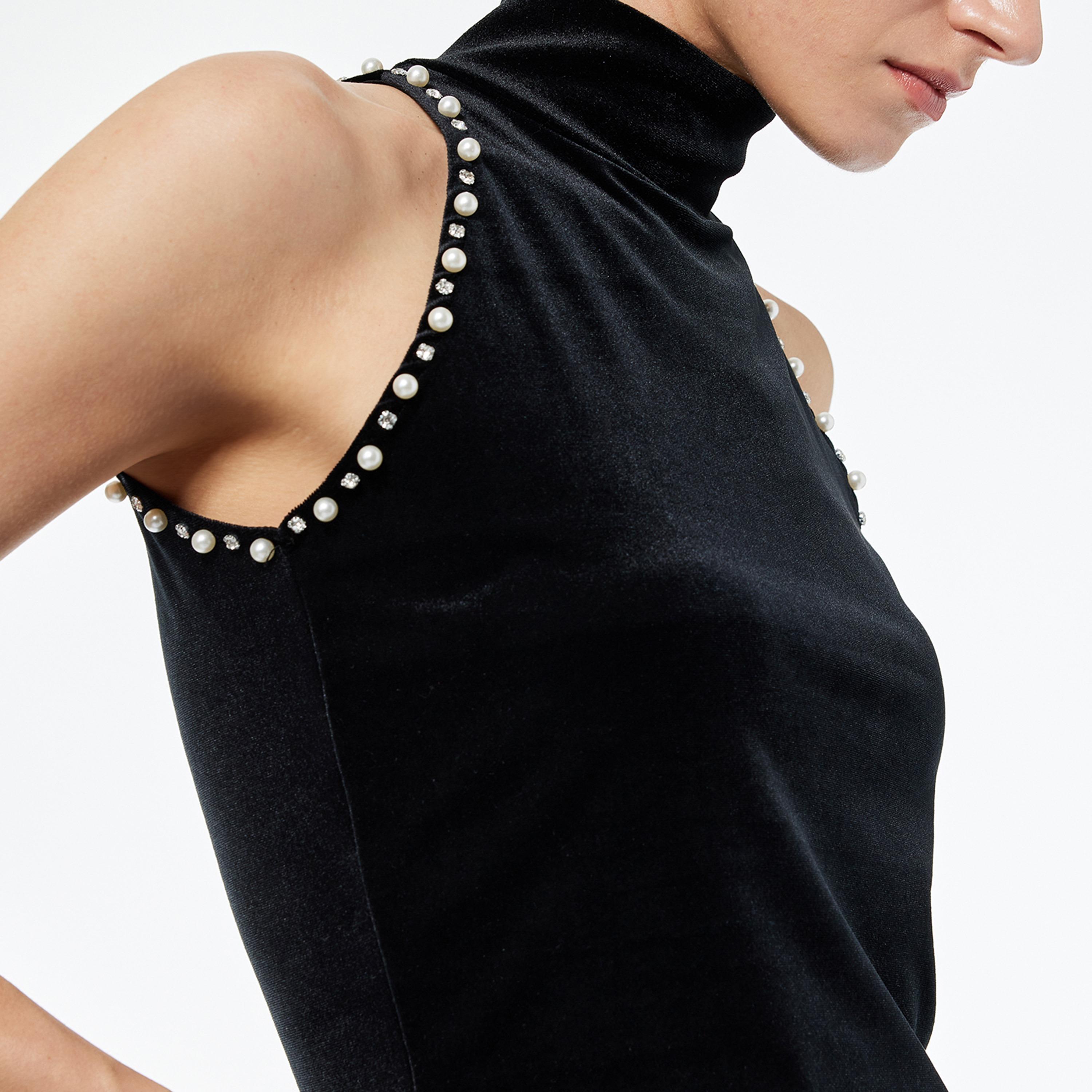 KOTON Black Pearl Detailed Velvet High Neck Women's Tank Top-women-clothing-shirtsandblouses-blouses-image-4
