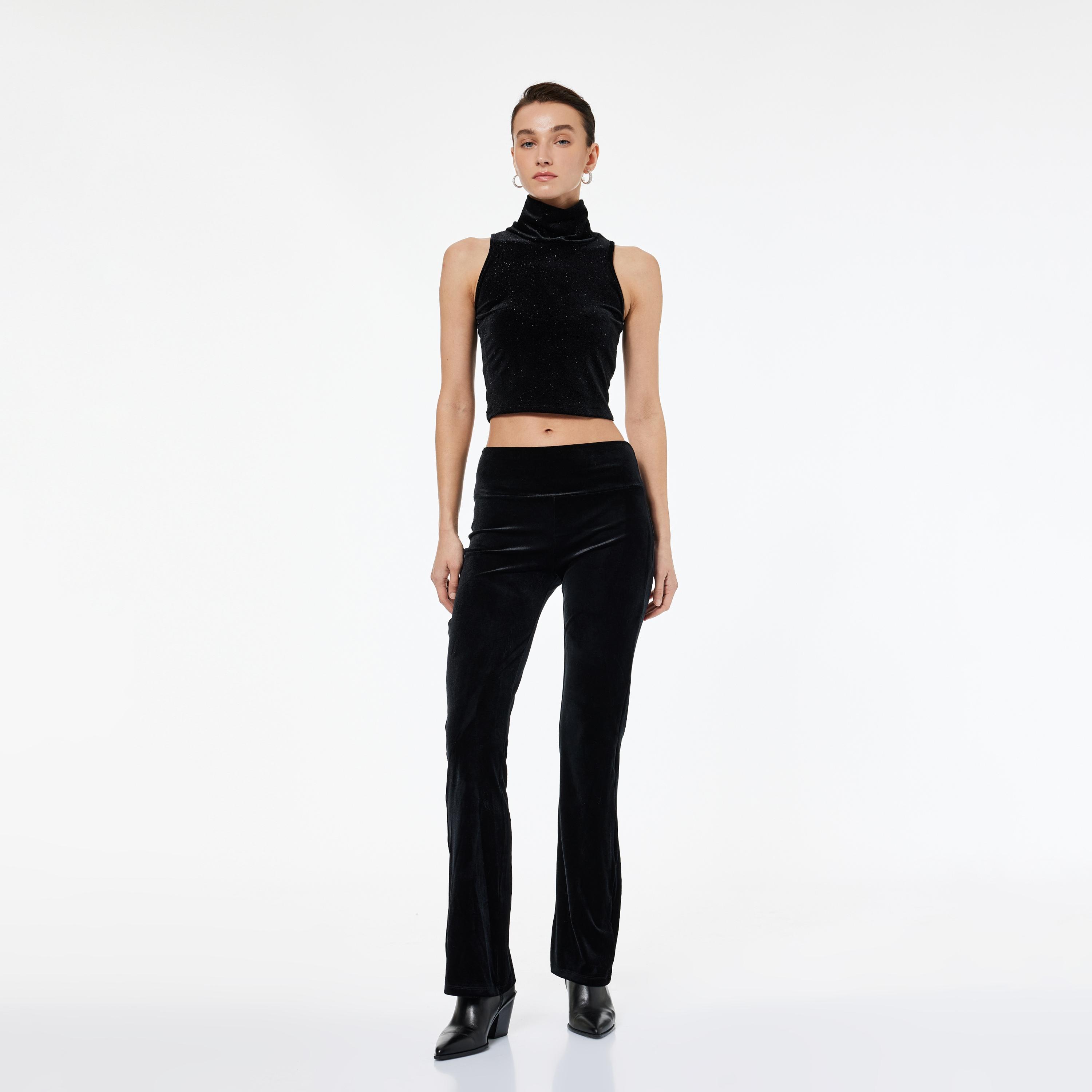 KOTON Black Shimmer Velvet High Neck Women's Tank Top-women-clothing-shirtsandblouses-blouses-image-2