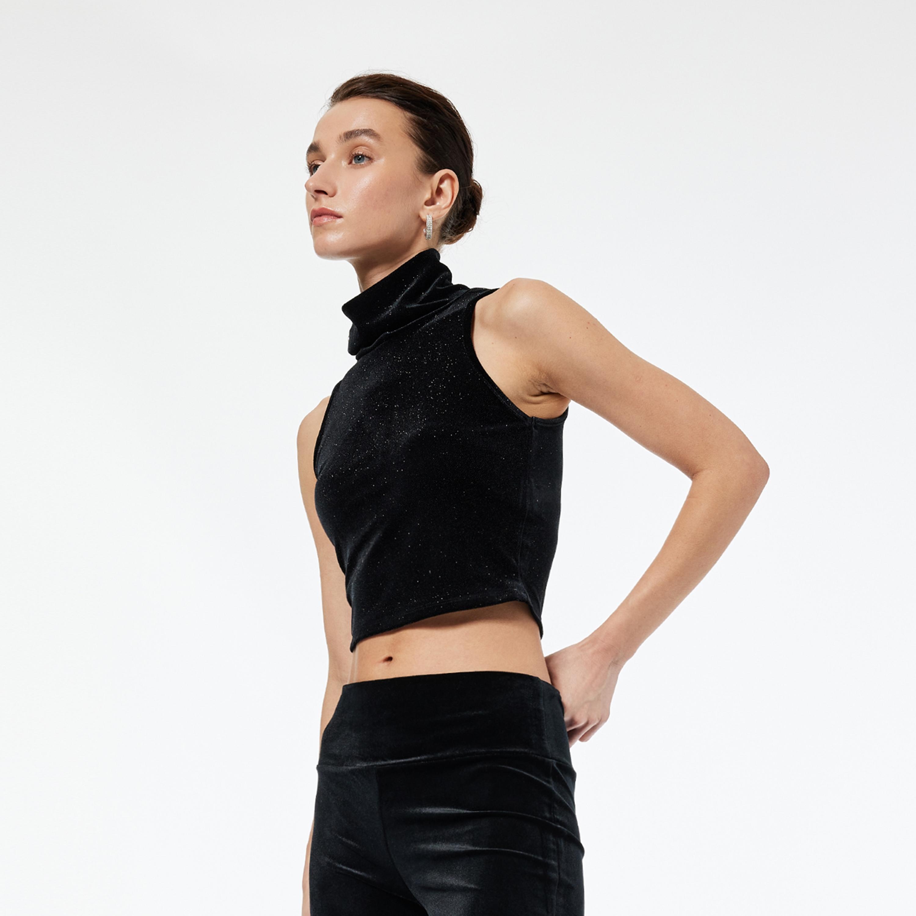 KOTON Black Shimmer Velvet High Neck Women's Tank Top-women-clothing-shirtsandblouses-blouses-image-5
