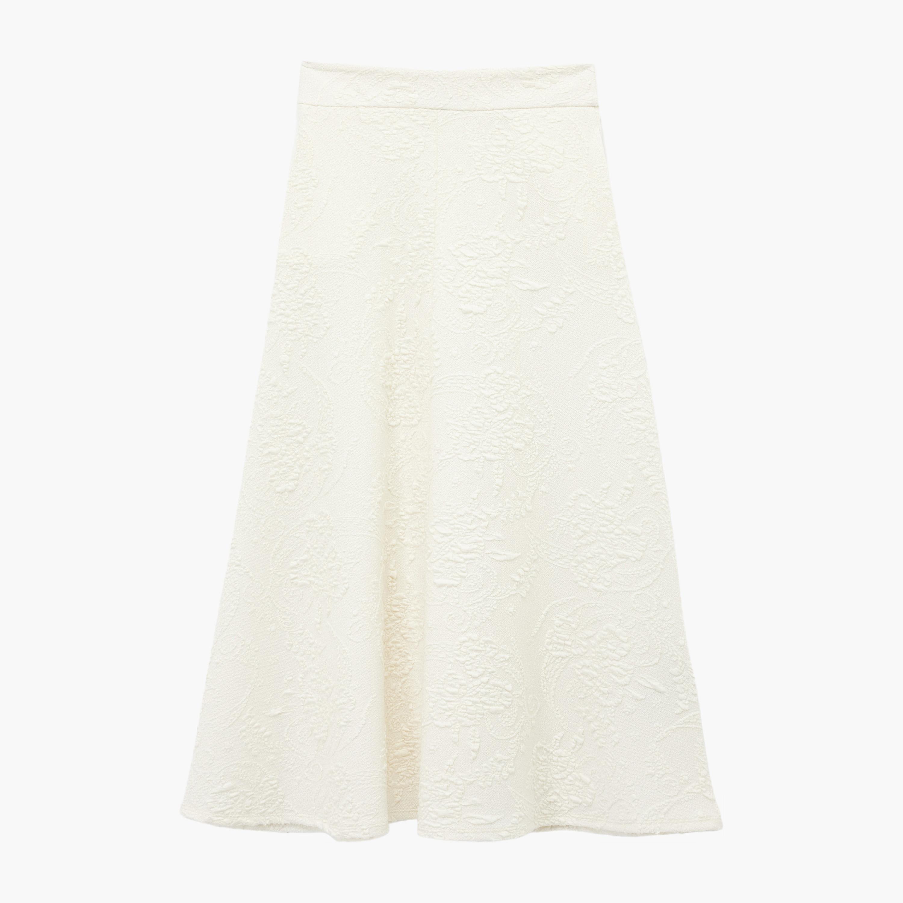 تنورة نسائية متوسطة الطول بسحاب مخفي ومزخرفة باللون الكريمي من كوتون-women-clothing-bottoms-skirts-image-3