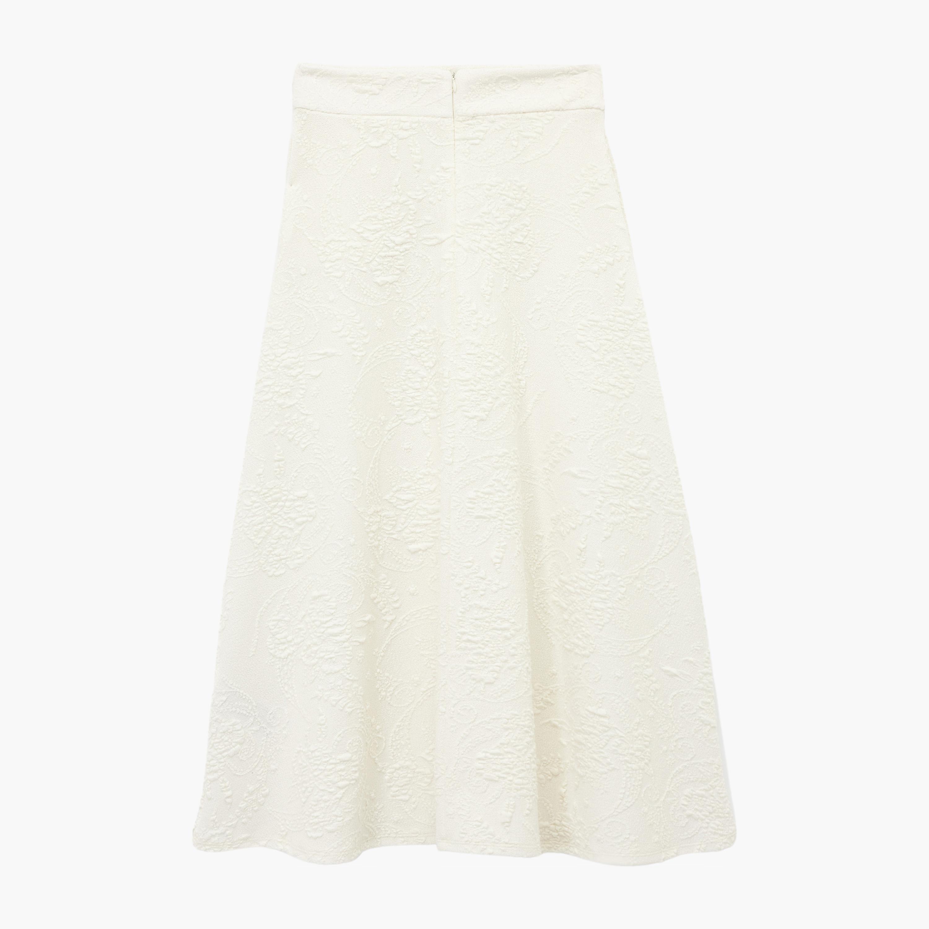 تنورة نسائية متوسطة الطول بسحاب مخفي ومزخرفة باللون الكريمي من كوتون-women-clothing-bottoms-skirts-image-4