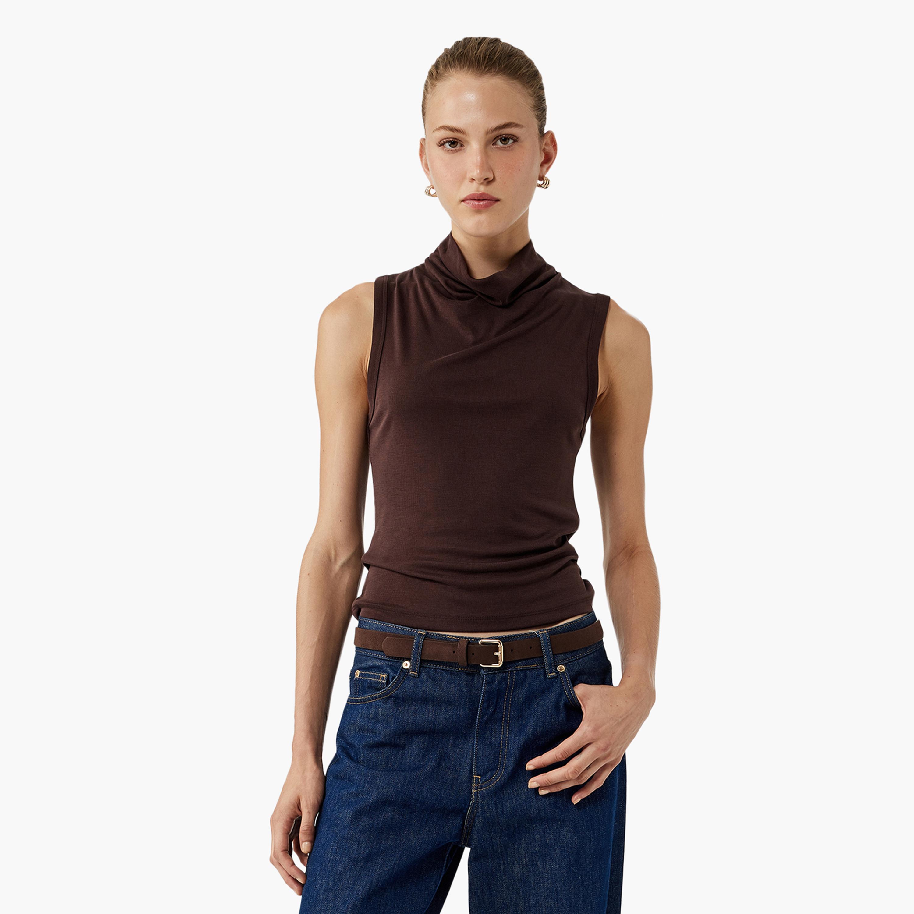 KOTON Brown Cowl Neck Women's Tank Top-women-clothing-shirtsandblouses-blouses-image-1
