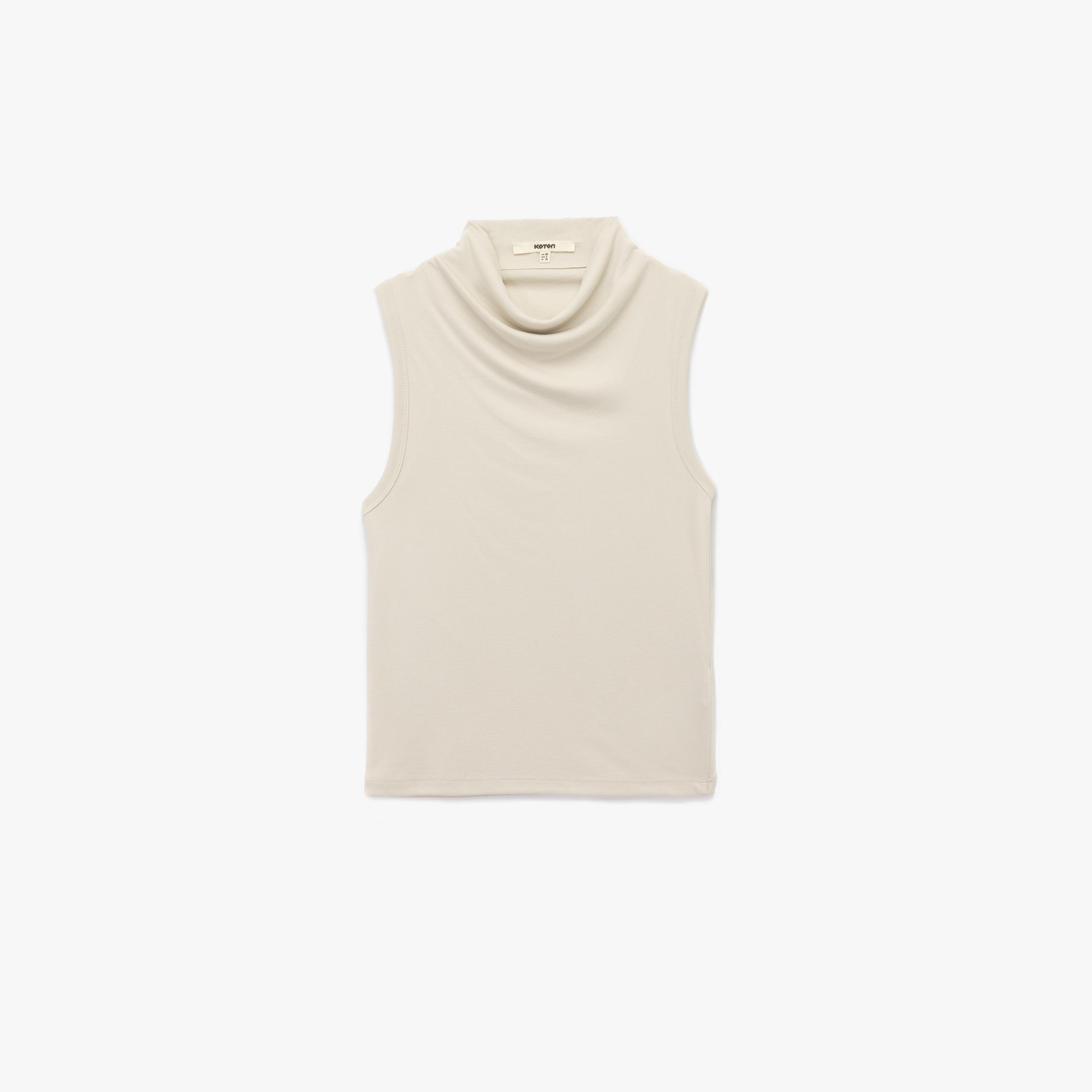 KOTON Beige Modal Structured Collar Women's Top-women-clothing-shirtsandblouses-blouses-image-4