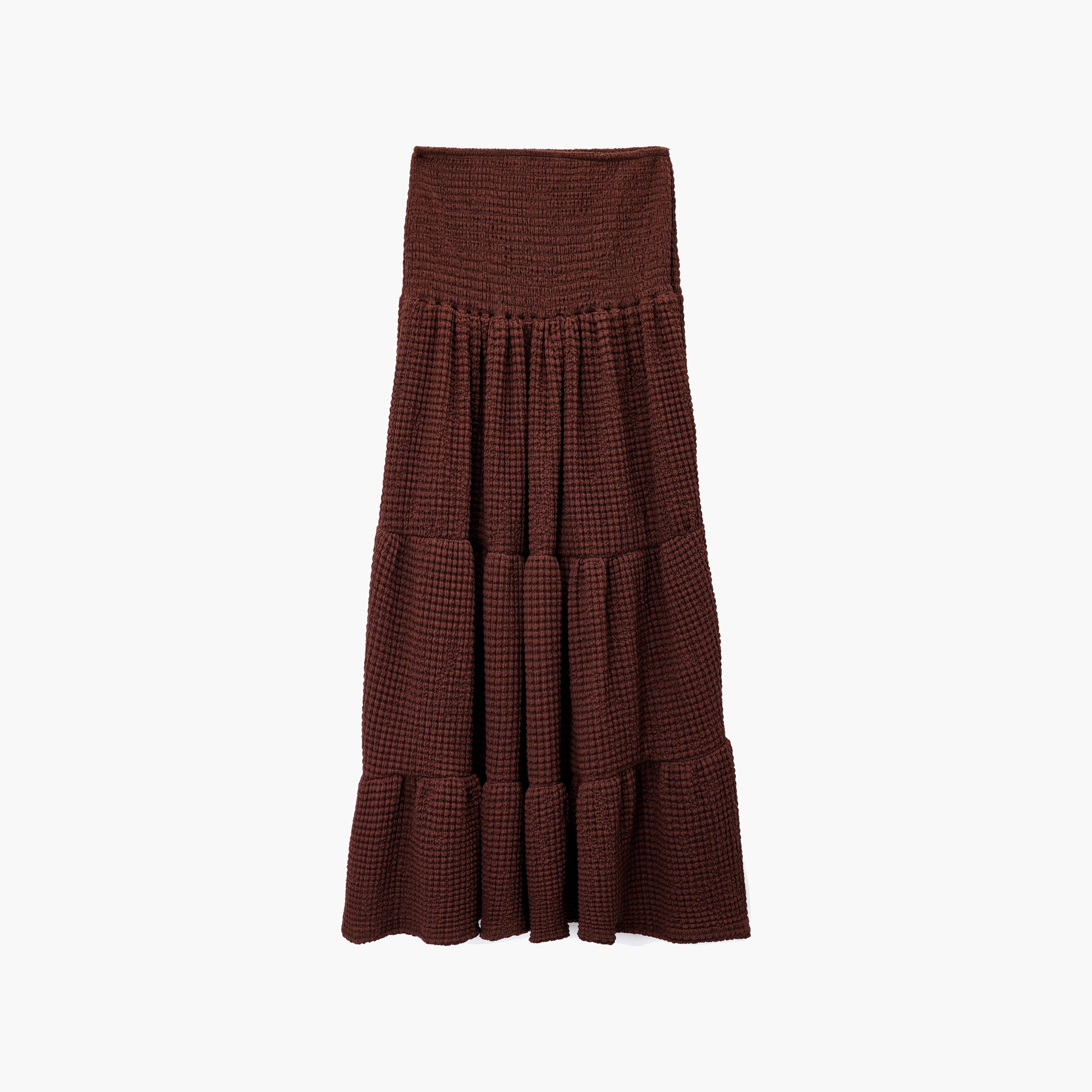 KOTON Brown Crinkled Tiered Women's Maxi Skirt-women-clothing-skirts-image-1
