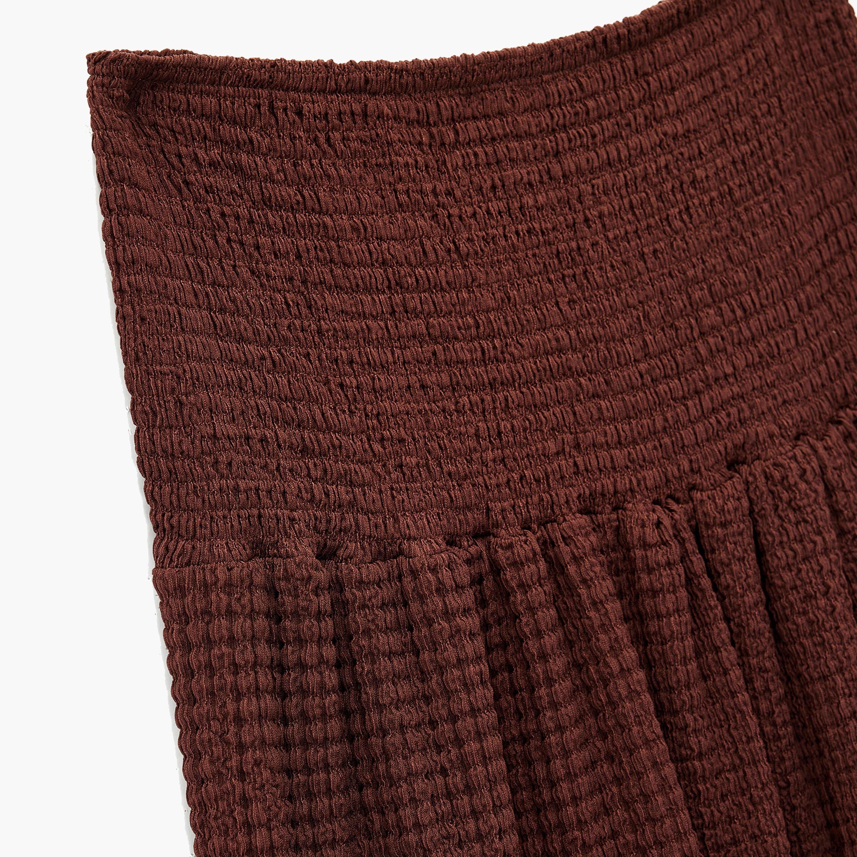 KOTON Brown Crinkled Tiered Women's Maxi Skirt-women-clothing-skirts-image-4
